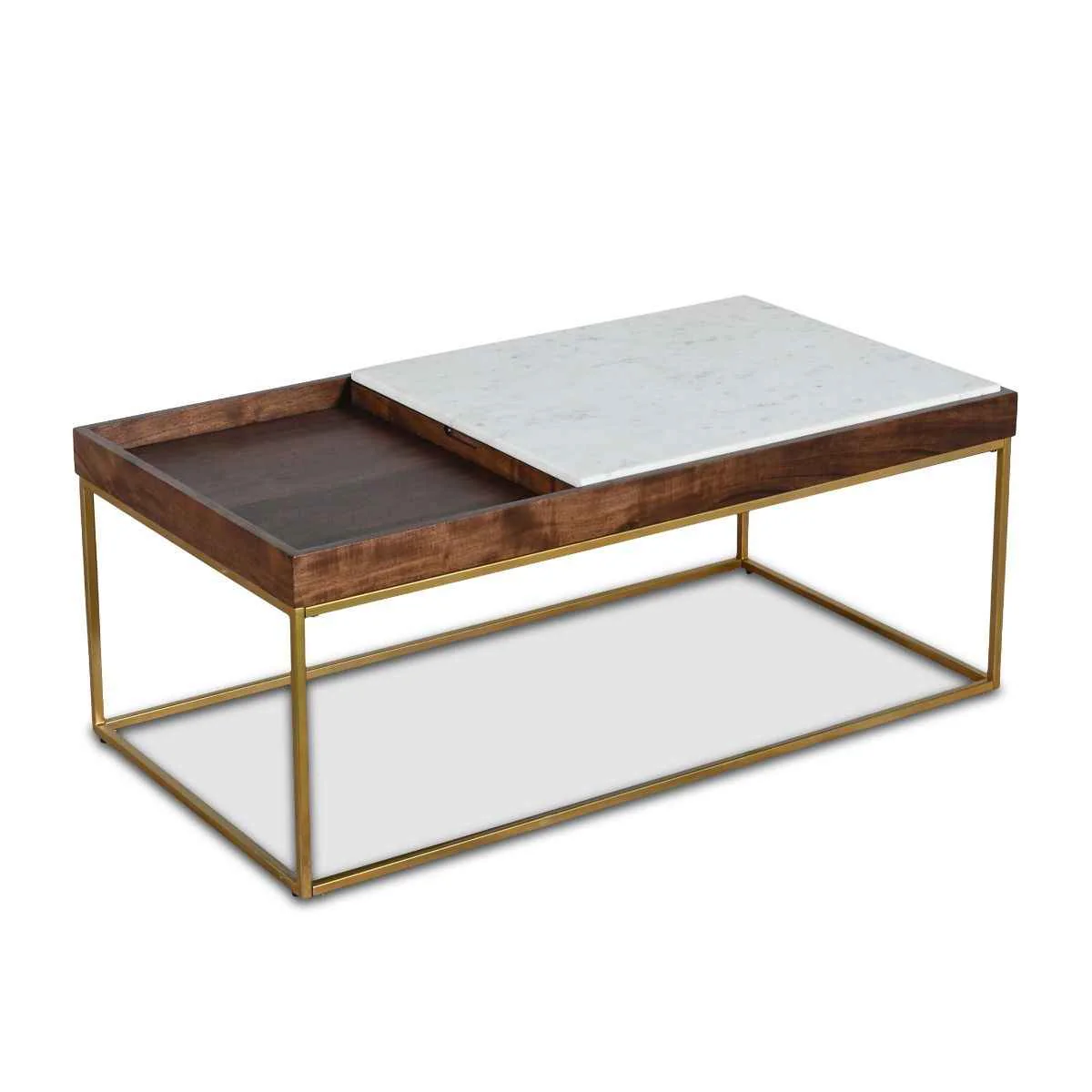 Serene 45" Coffee Table with White Marble in Walnut and Brass Base - Image 2