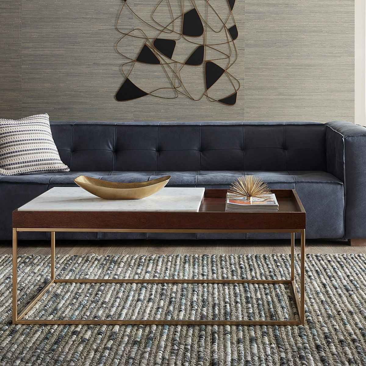 Serene 45" Coffee Table with White Marble in Walnut and Brass Base - Image 3