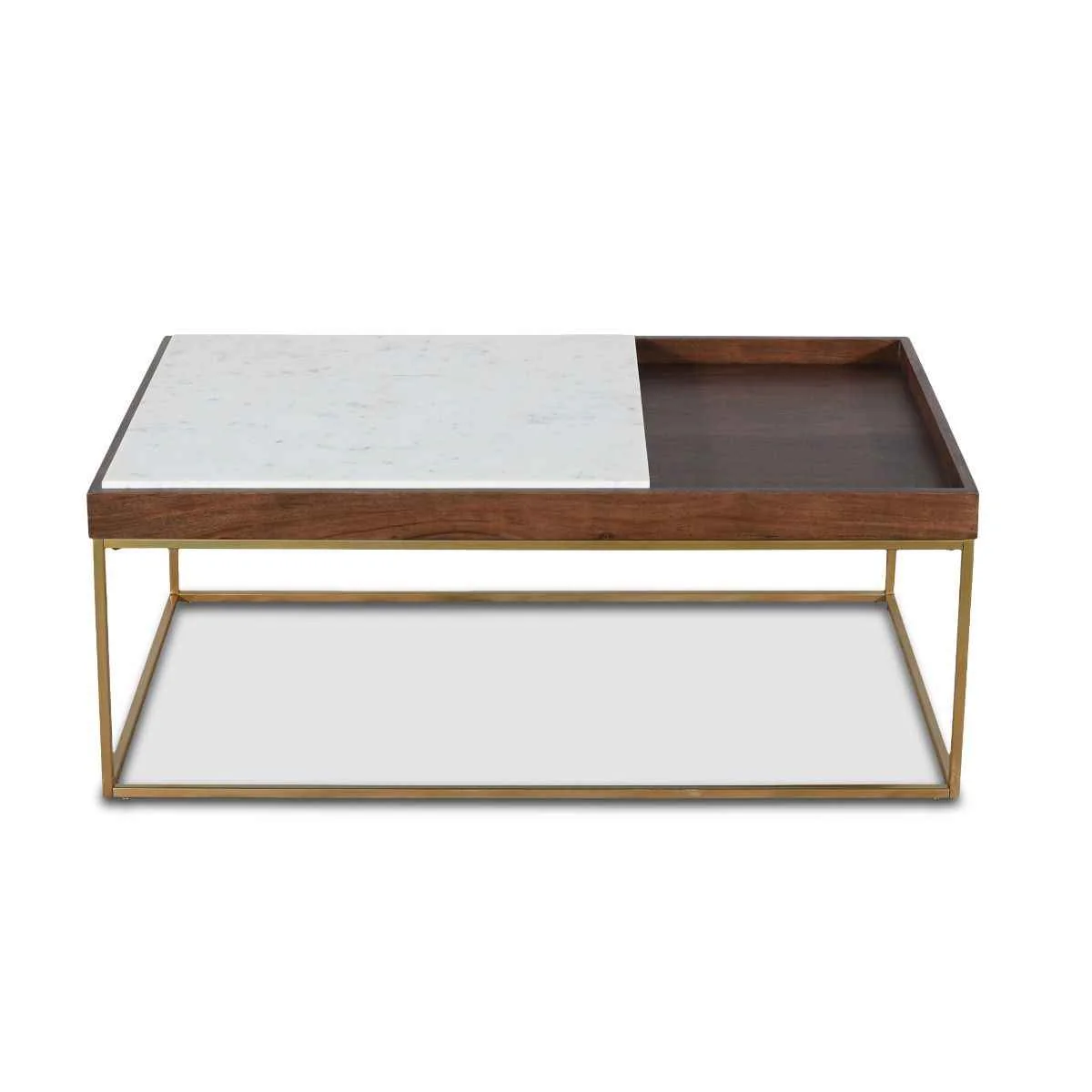 Serene 45" Coffee Table with White Marble in Walnut and Brass Base - Image 4