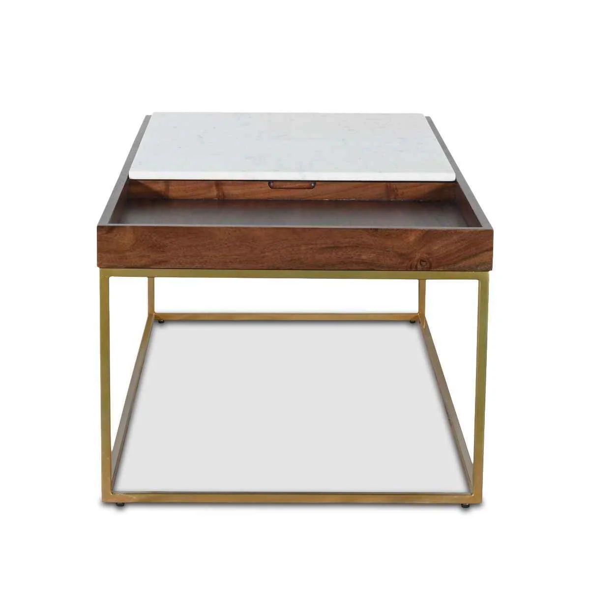 Serene 45" Coffee Table with White Marble in Walnut and Brass Base - Image 5