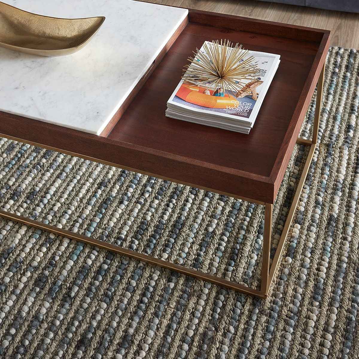 Serene 45" Coffee Table with White Marble in Walnut and Brass Base - Image 6