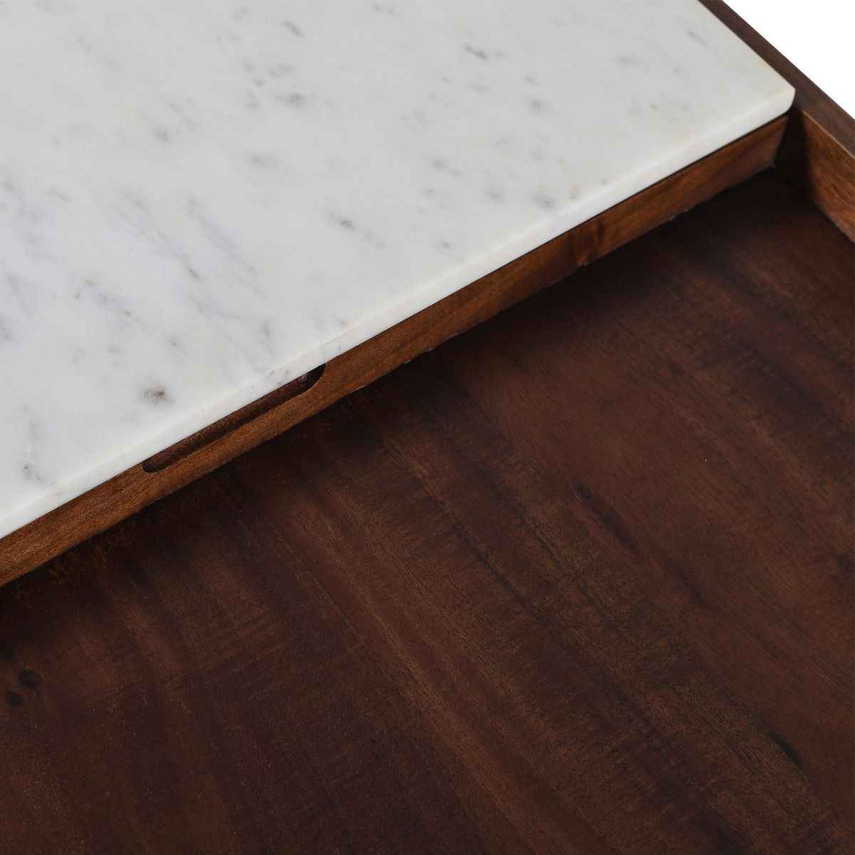 Serene 45" Coffee Table with White Marble in Walnut and Brass Base - Image 7