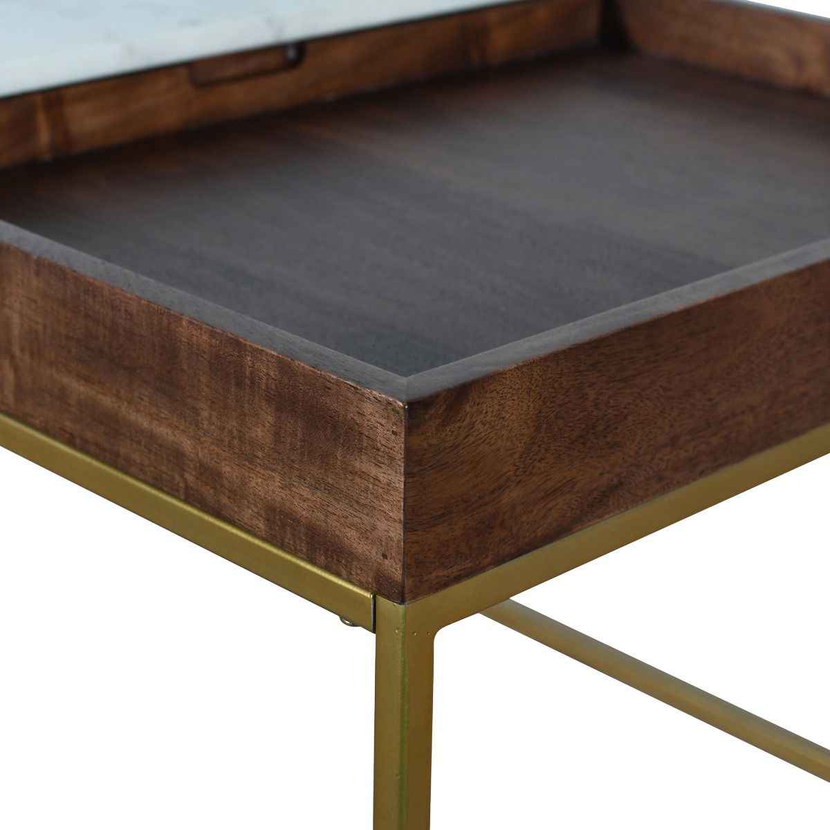 Serene 45" Coffee Table with White Marble in Walnut and Brass Base - Image 8