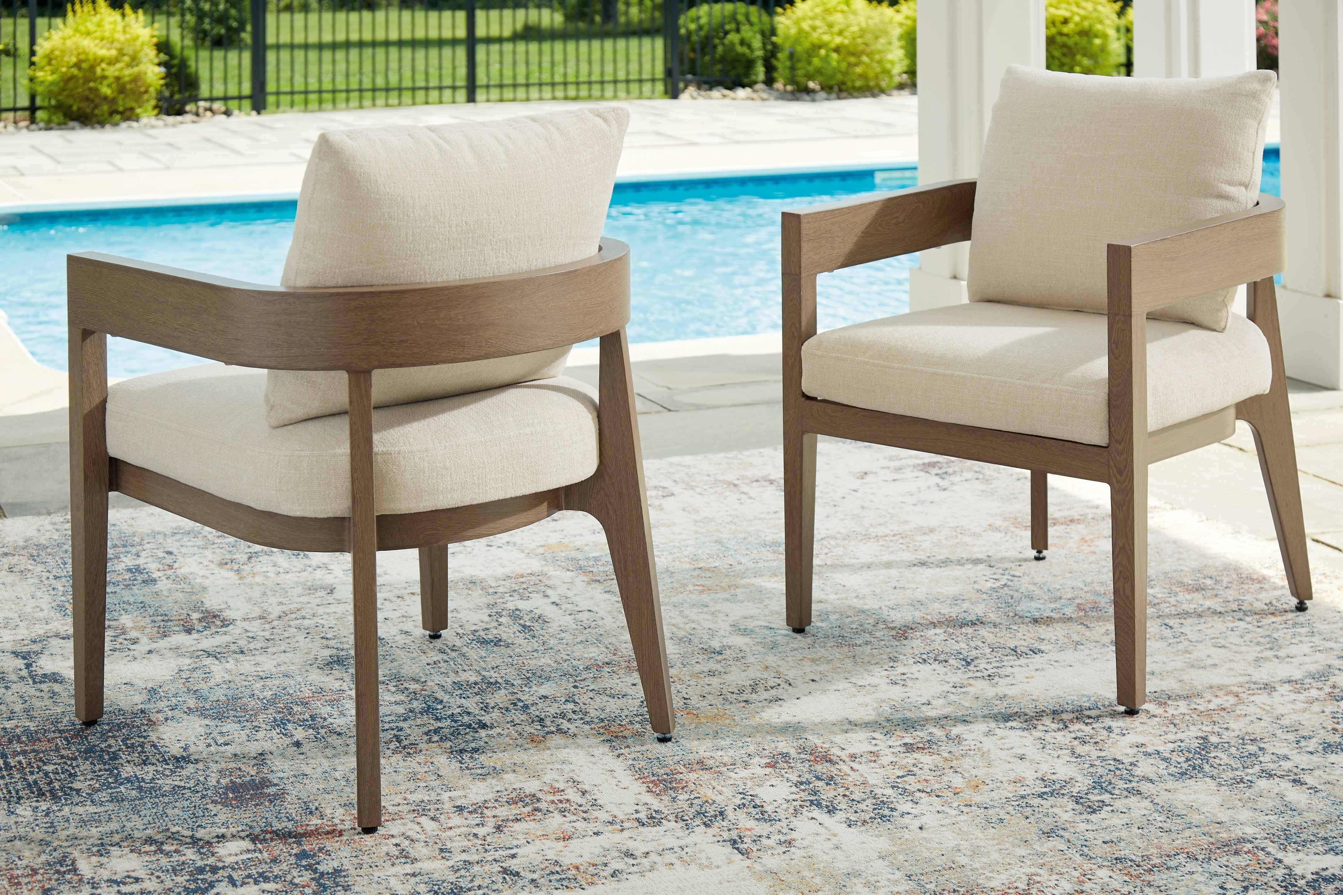 Serene Bay Dark Brown/White Outdoor Dining Arm Chair with Cushion - Image 2