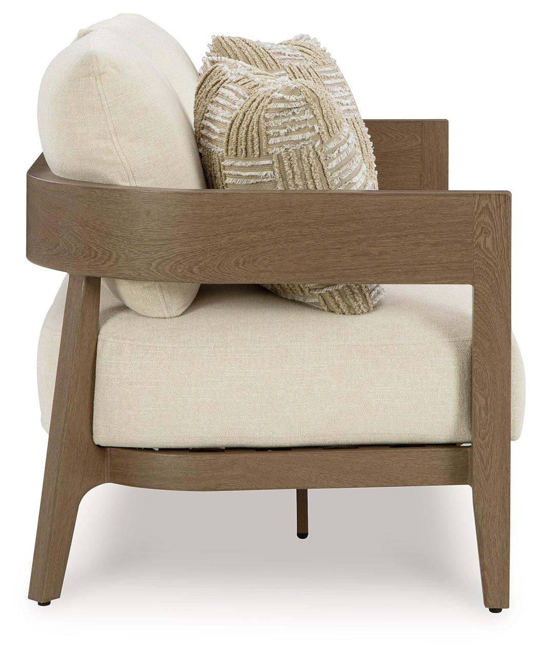 Serene Bay Dark Brown/White Outdoor Loveseat with Cushion - Image 3