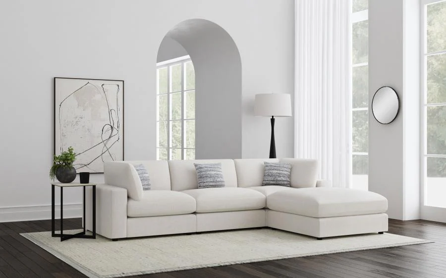 Serene Beige 4-Piece Upholstered Modular Sectional with Ottoman