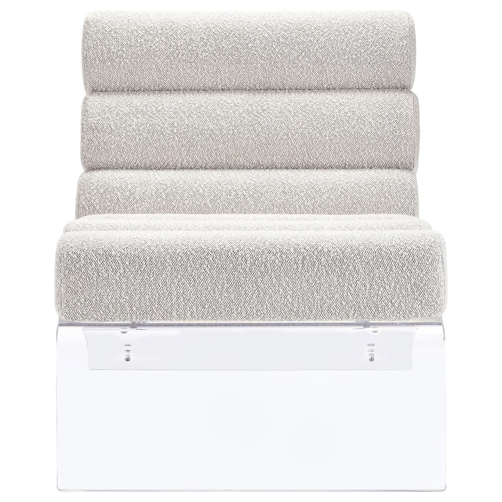 Serreta Ivory Boucle Upholstered Armless Accent Chair with Clear Acrylic Frame - Image 2