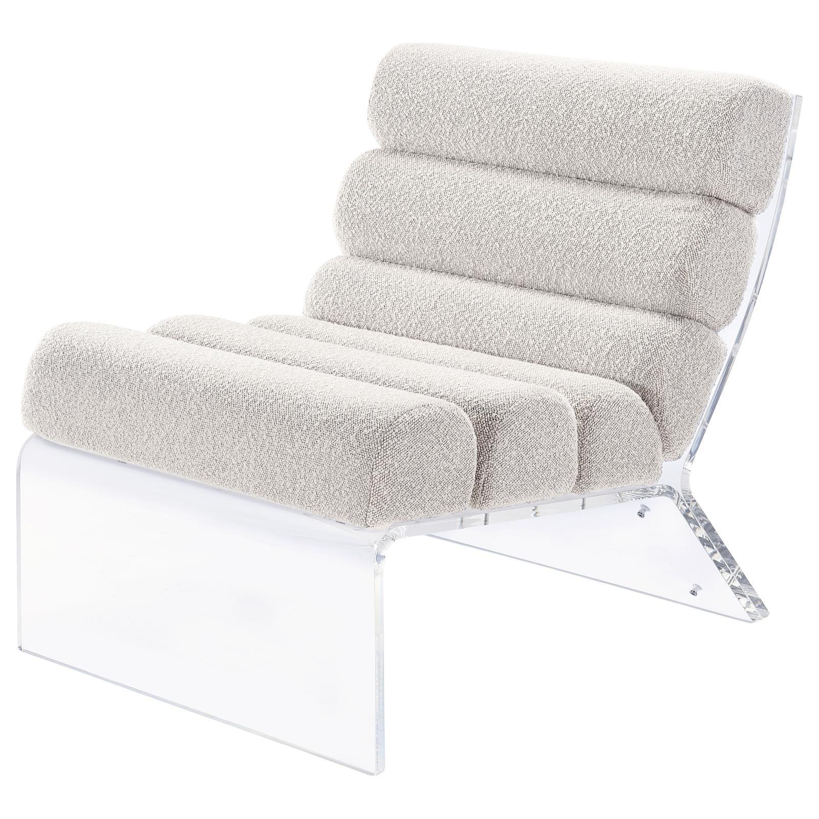 Serreta Ivory Boucle Upholstered Armless Accent Chair with Clear Acrylic Frame - Image 3
