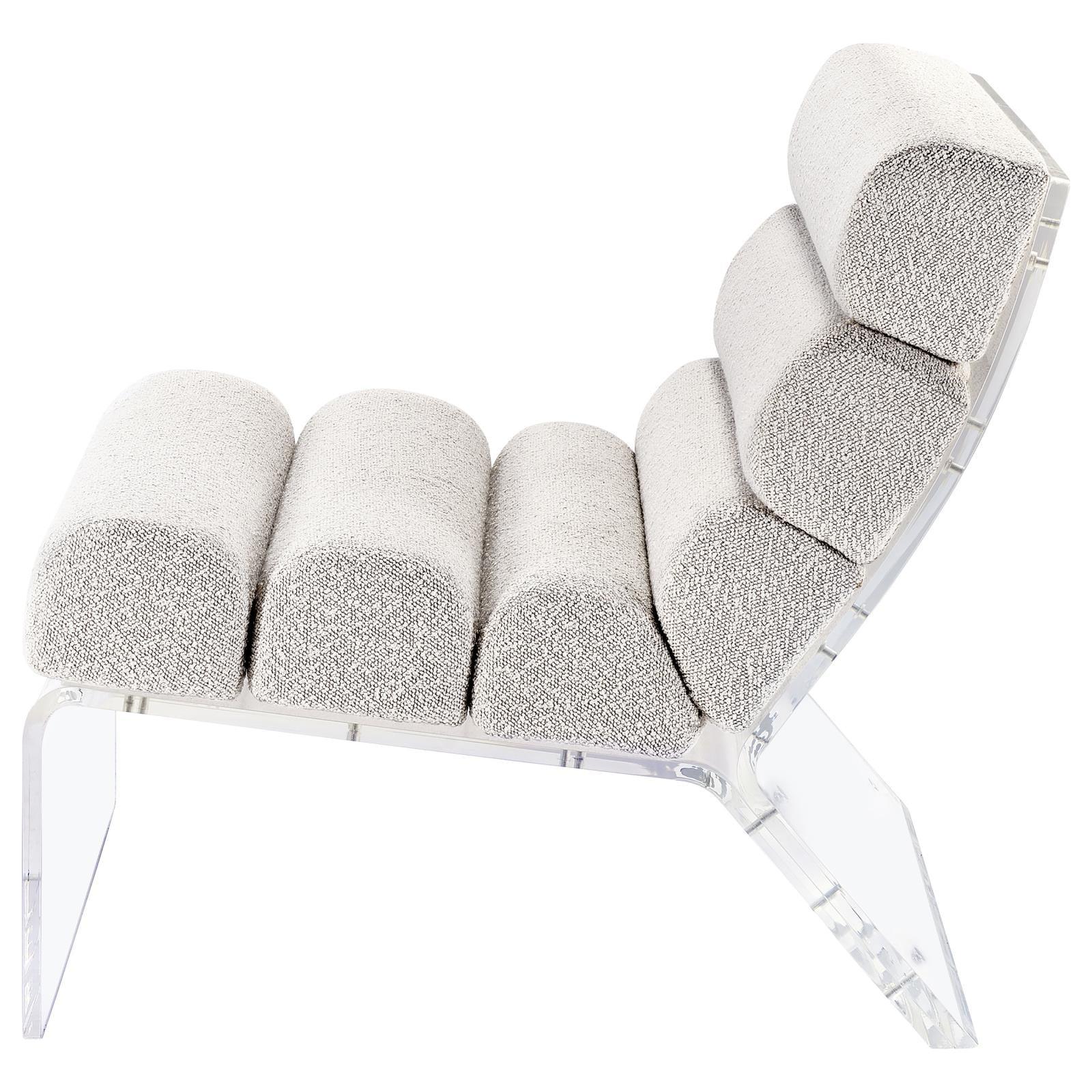 Serreta Ivory Boucle Upholstered Armless Accent Chair with Clear Acrylic Frame - Image 4