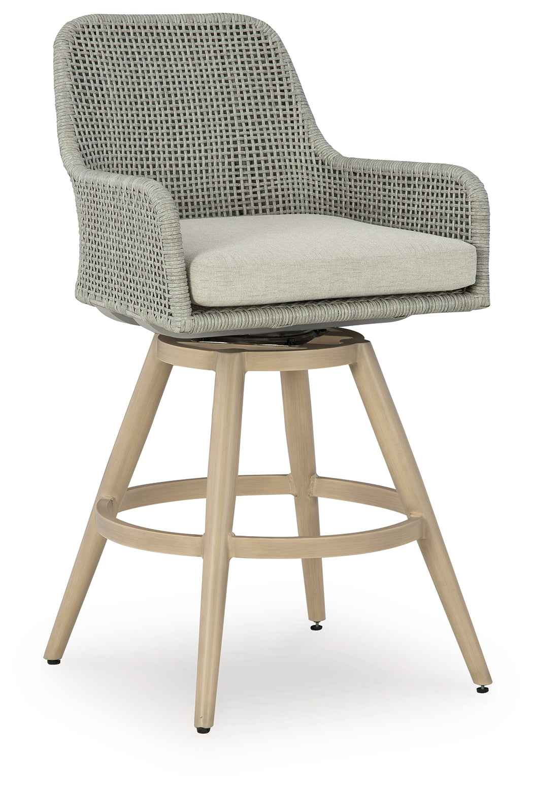Seton Creek Beige/Gray Outdoor Bar Height Barstool with Cushion (Set of 2) - Image 2