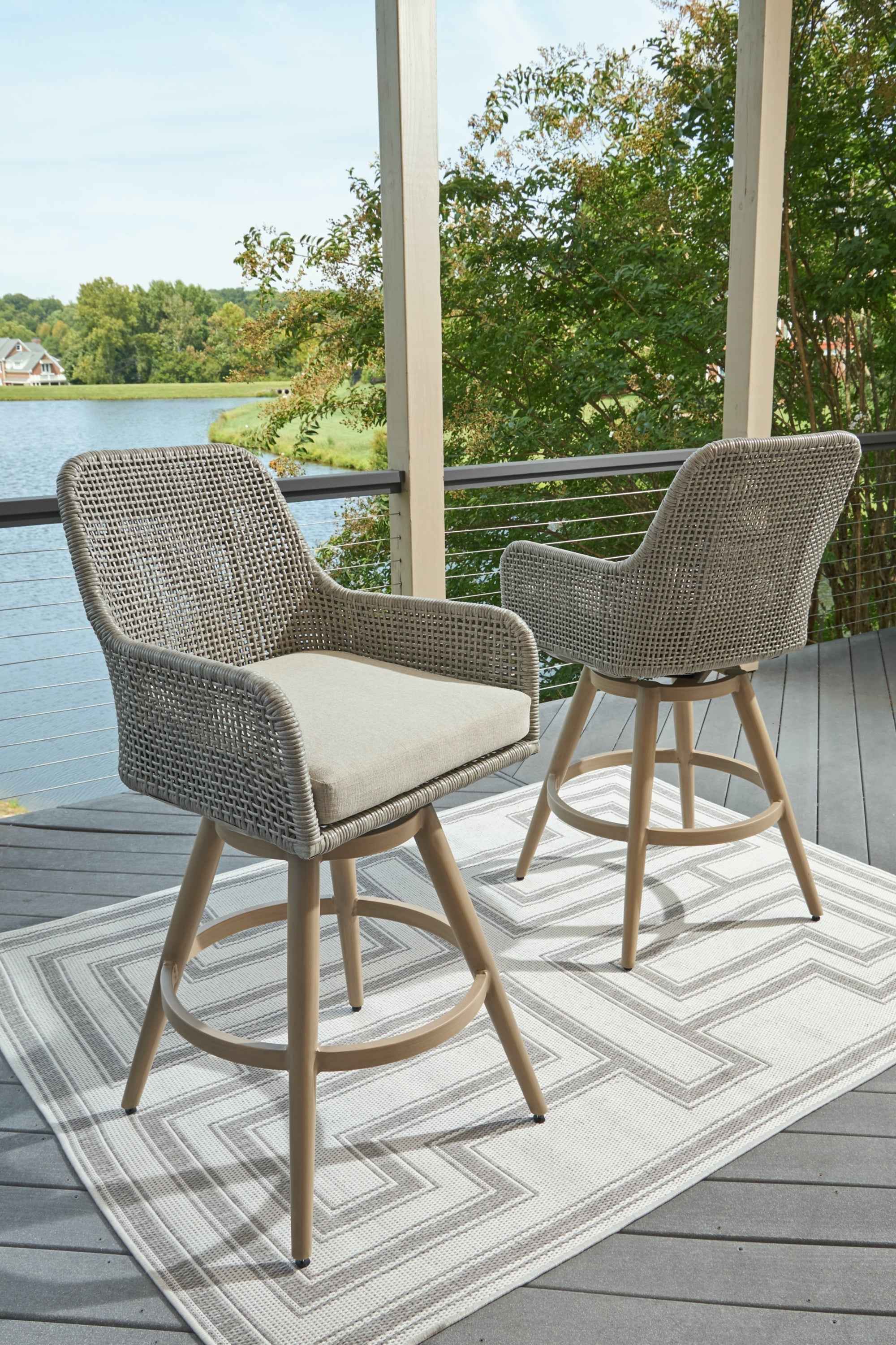 Seton Creek Beige/Gray Outdoor Bar Height Barstool with Cushion (Set of 2) - Image 9