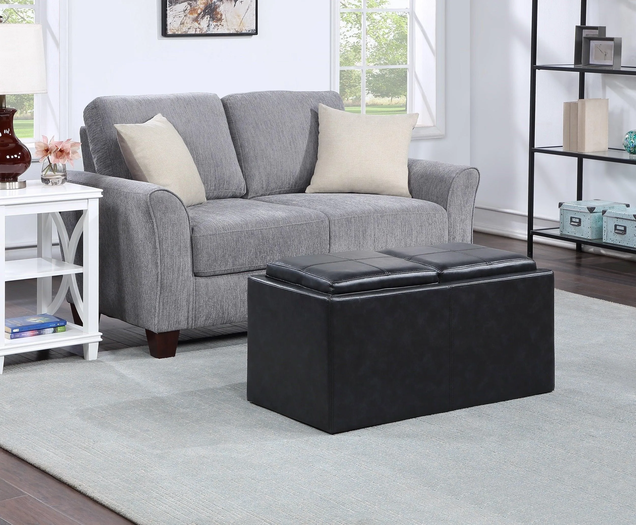 SH3552 Black Storage Ottoman with 1 Tray - Image 2