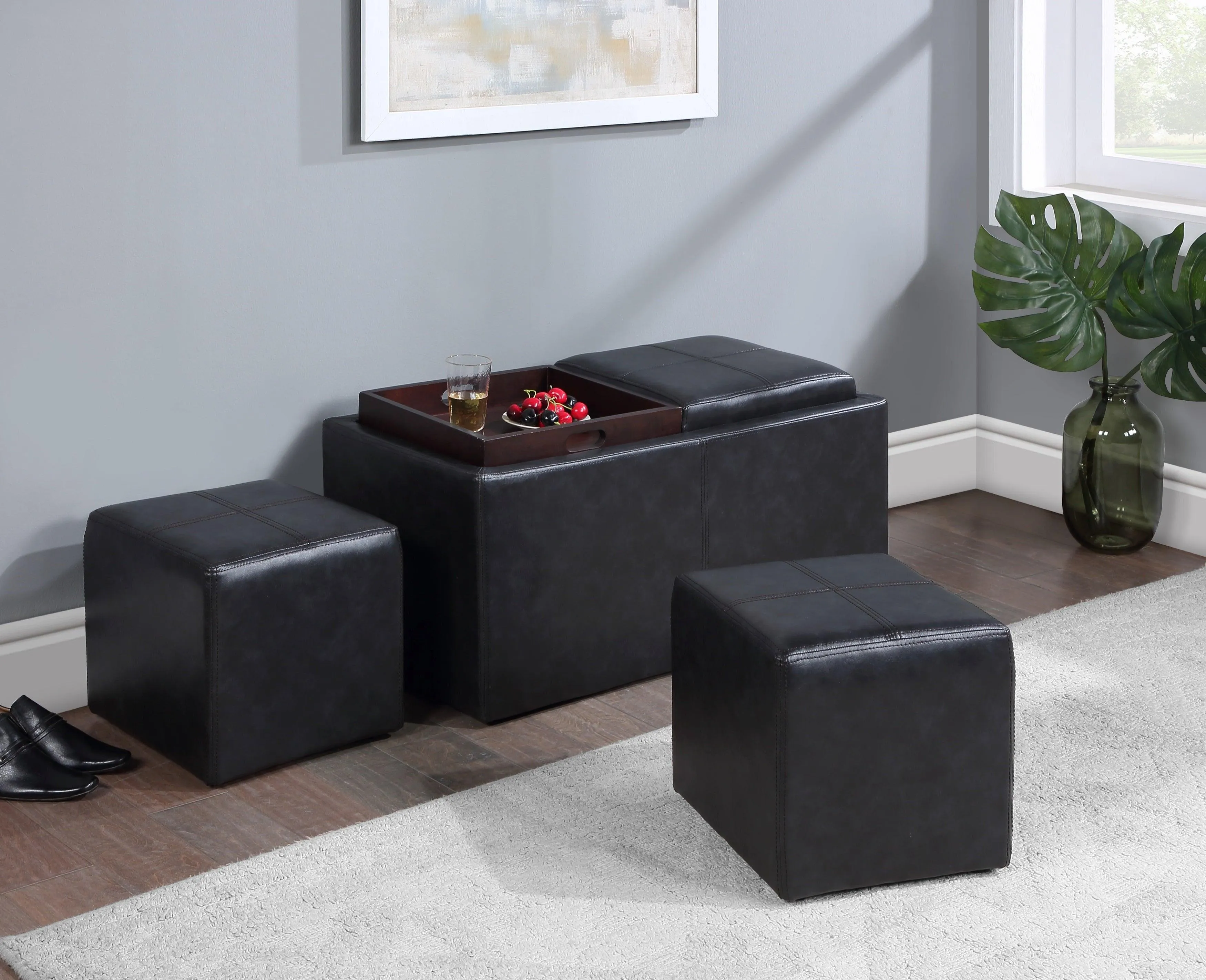 SH3552 Black Storage Ottoman with 1 Tray - Image 4