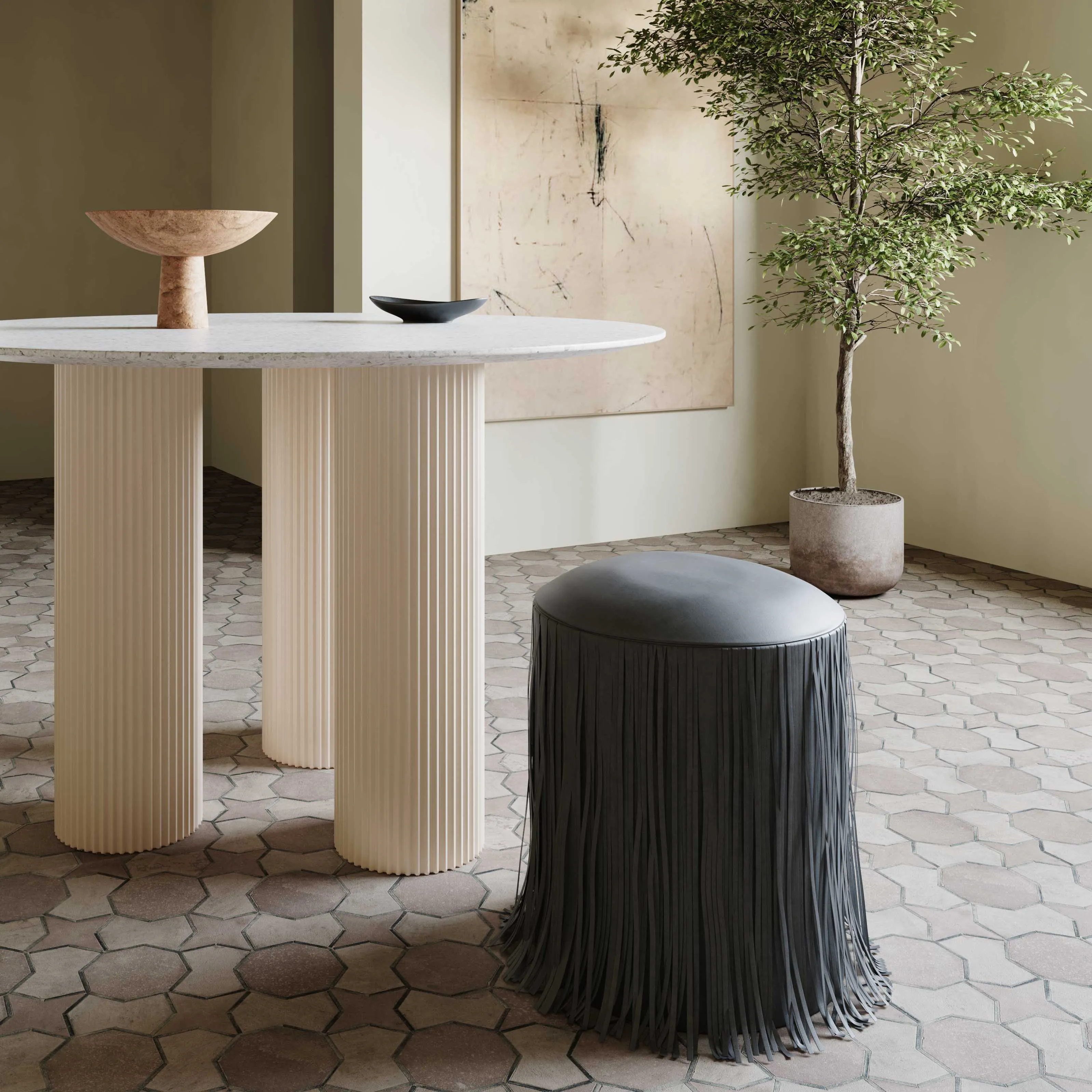 Shag Me Performance Vegan Leather Ottoman - Image 14