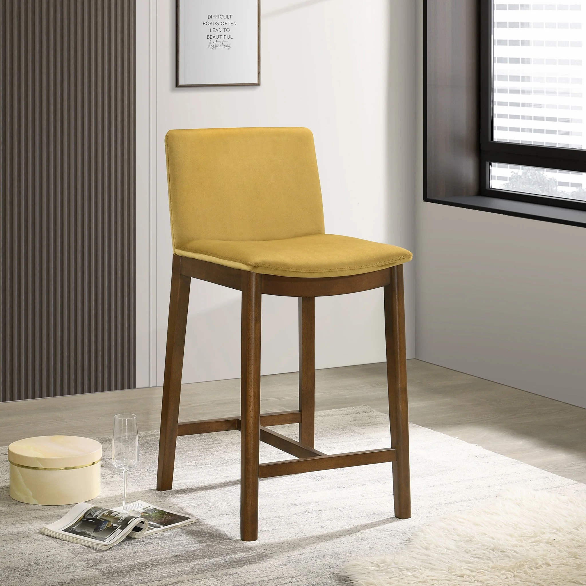 Shannon Counter Chair In Dark Yellow Velvet - Image 2