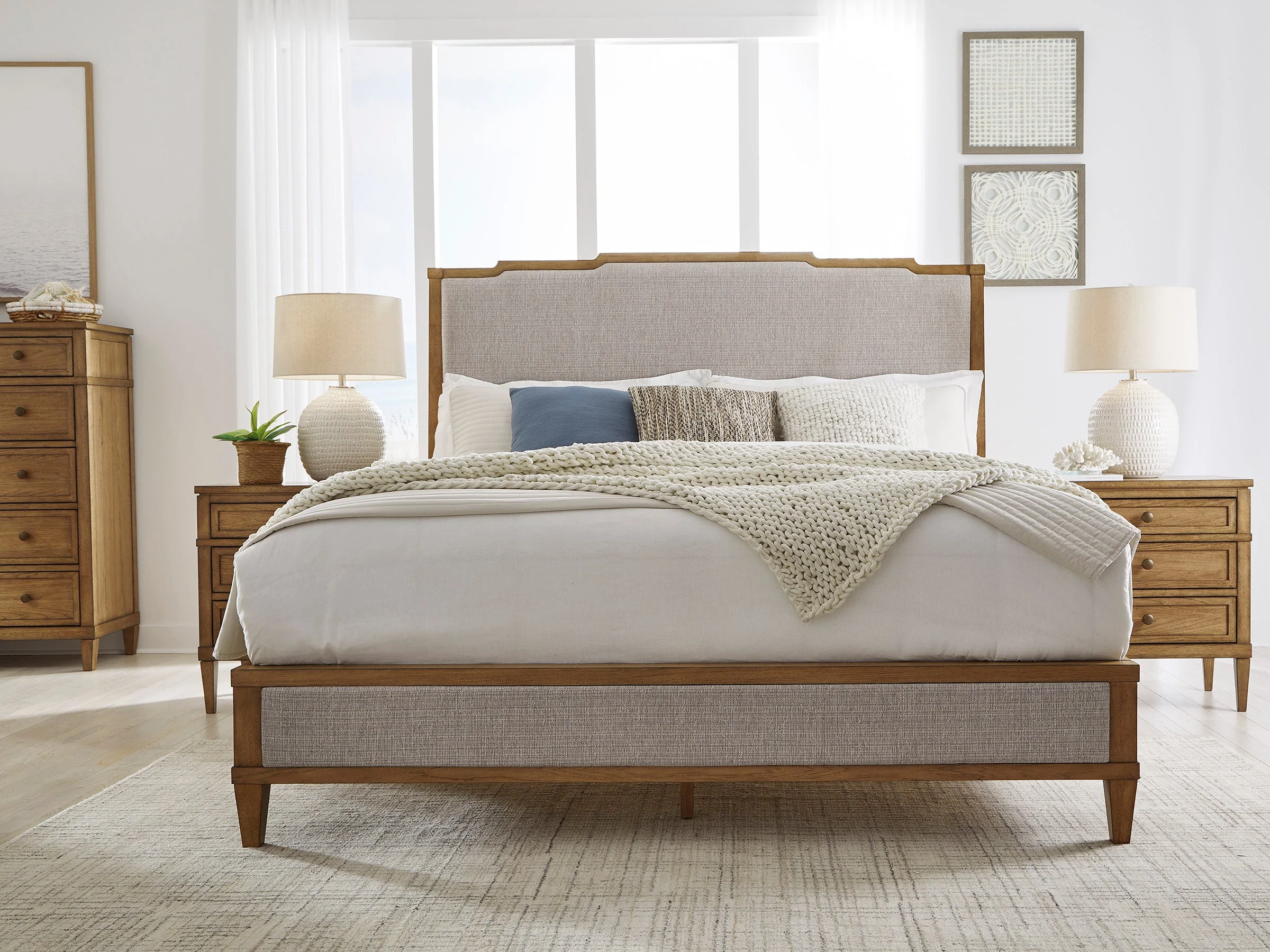Sharlance Light Brown King Upholstered Panel Bed - Image 6