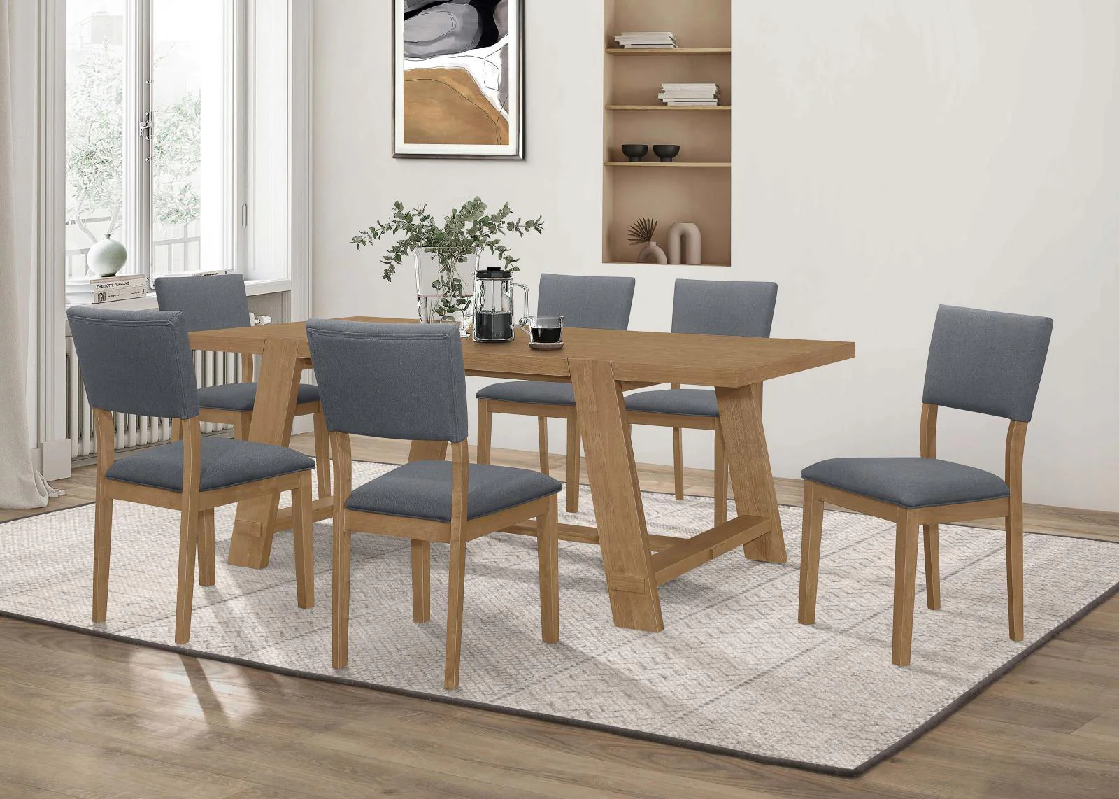 Sharon Blue and Brown Rectangular Trestle Base Dining Table - Image 9