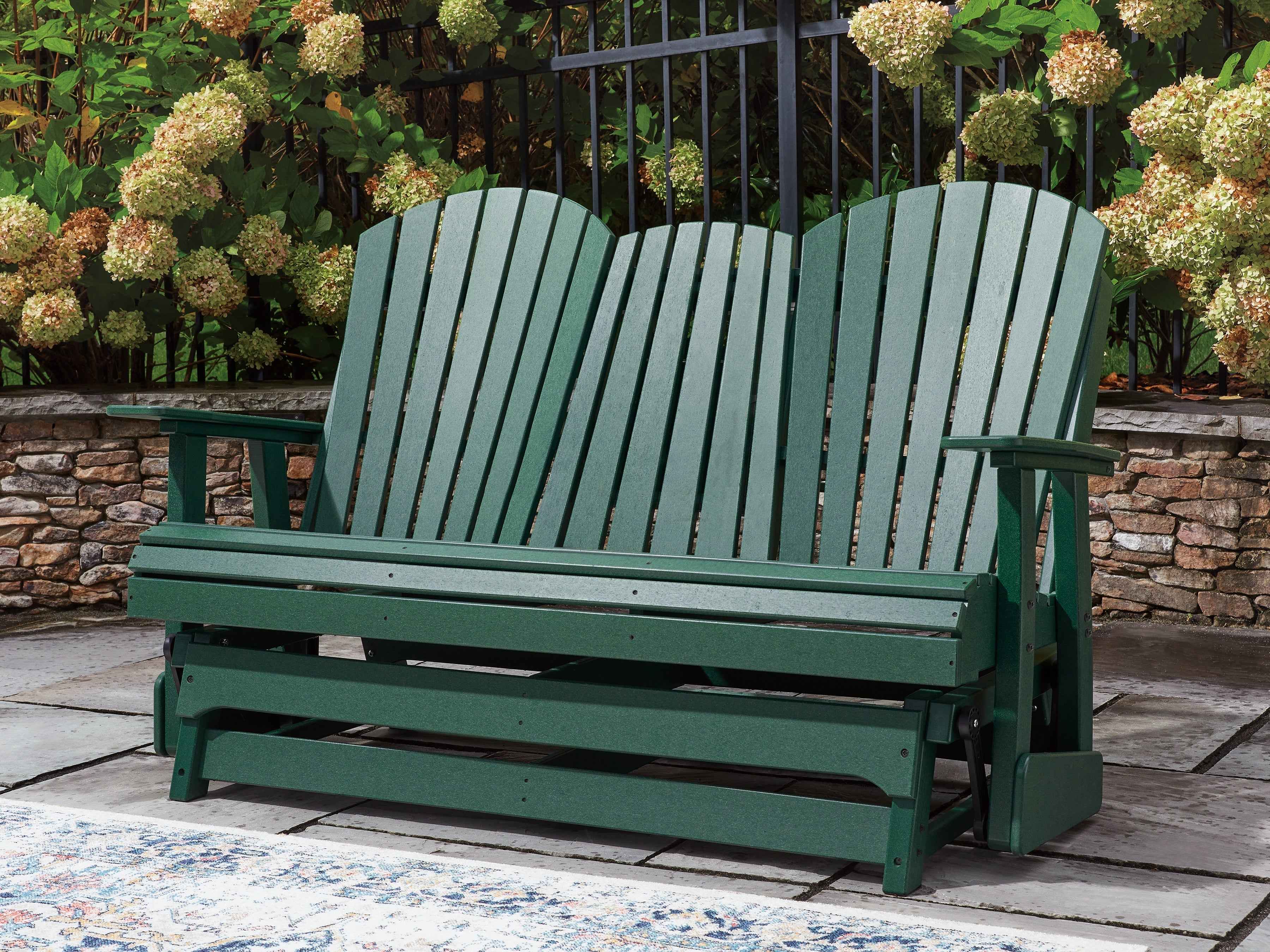 Shell Beach Green Outdoor Loveseat Glider