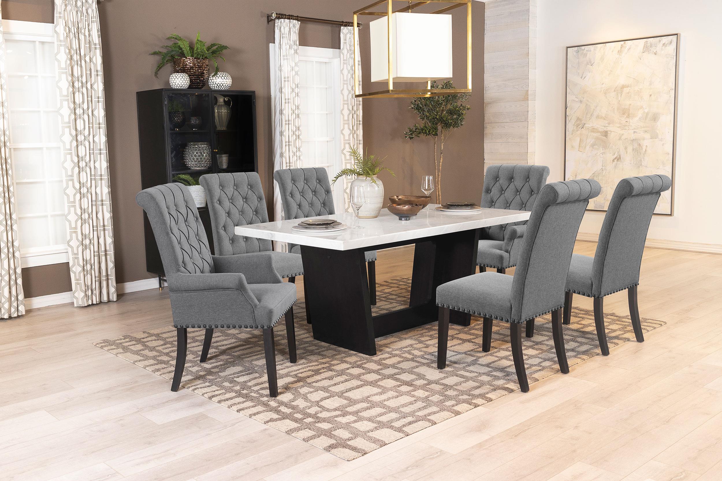 Sherry Gray 7-Piece Rectangular Marble Top Dining Table Set