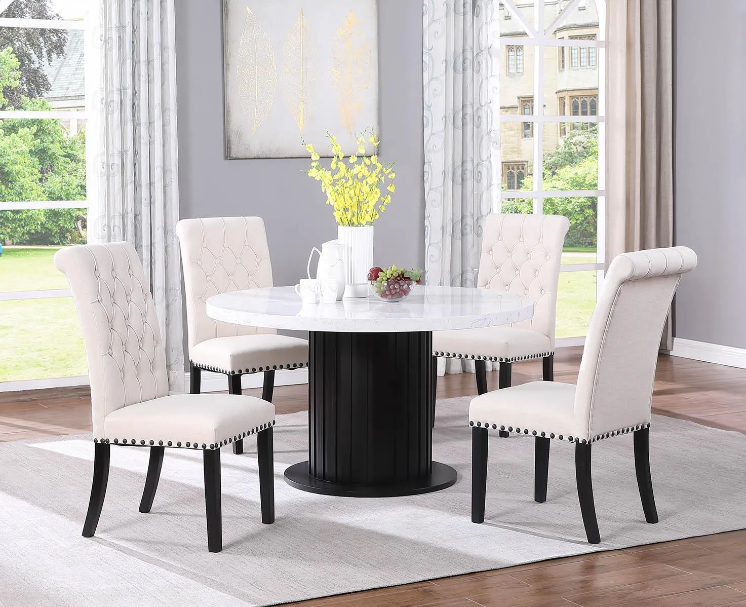Sherry Sand Velvet 5-Piece Round Dining Set