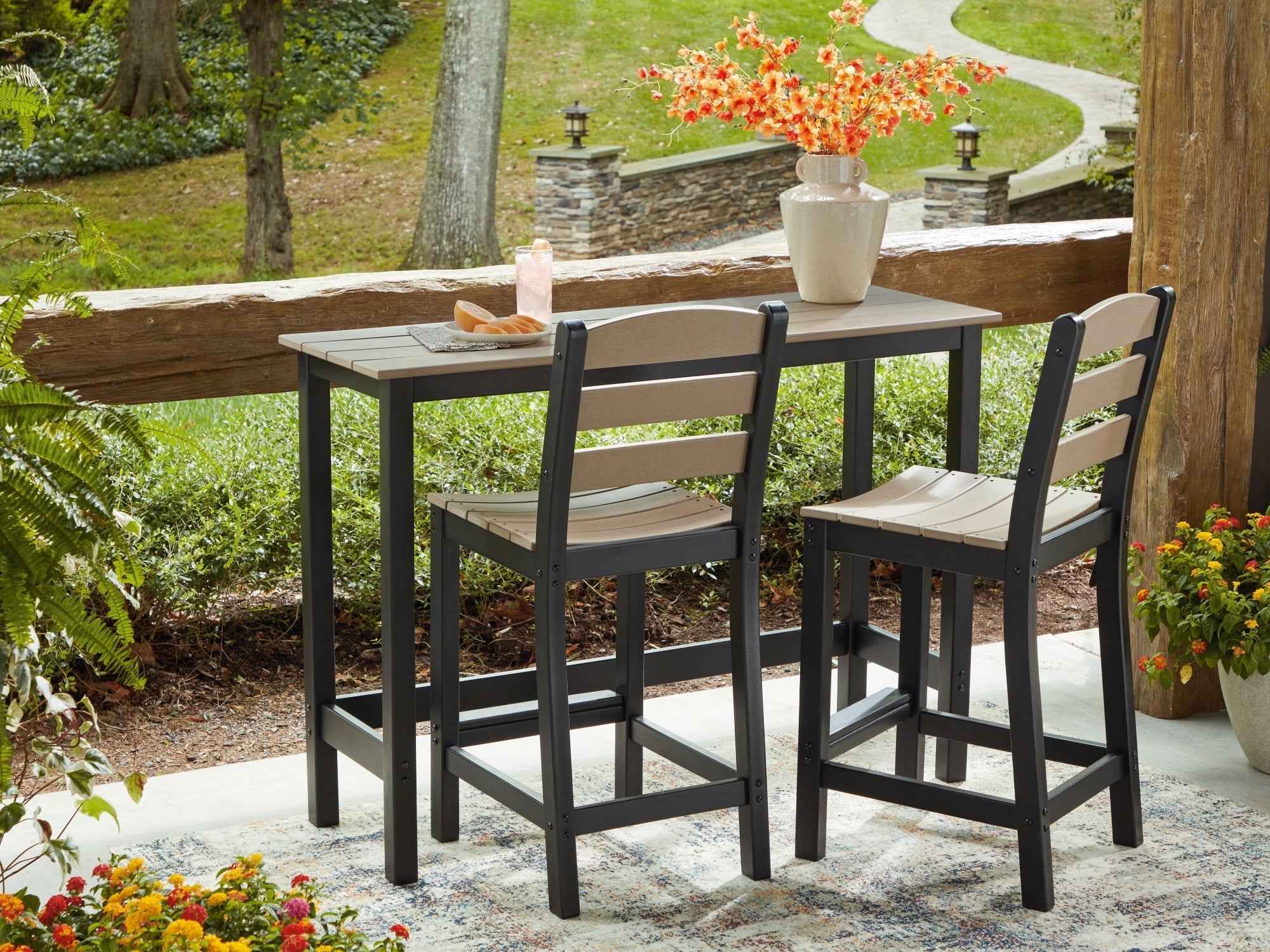 Shoreline Beach Black/Beige Outdoor Counter Table and 2 Barstools - Image 14