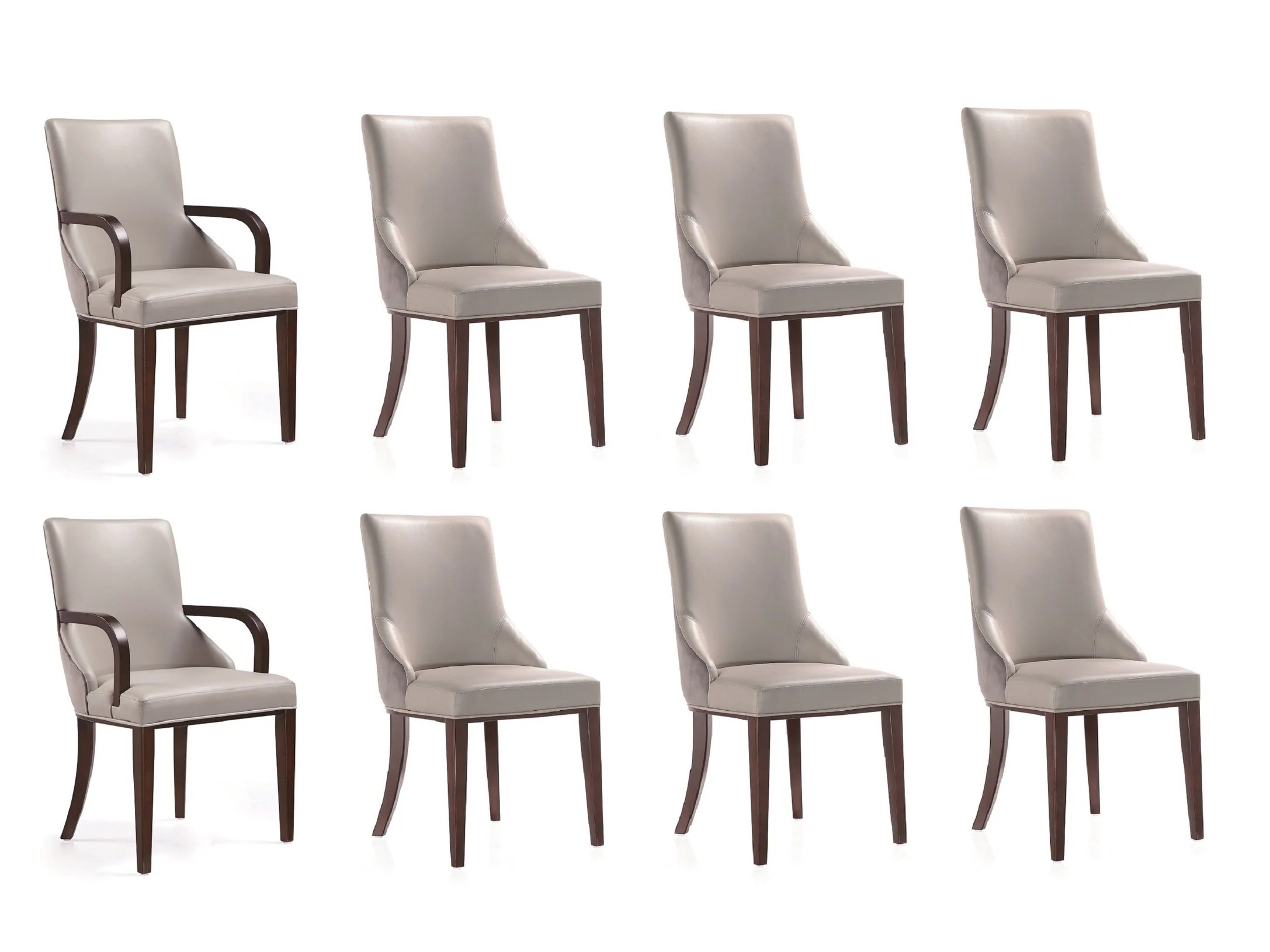 Shubert 8-Piece Faux Leather and Velvet Dining Chair Set in Light Grey