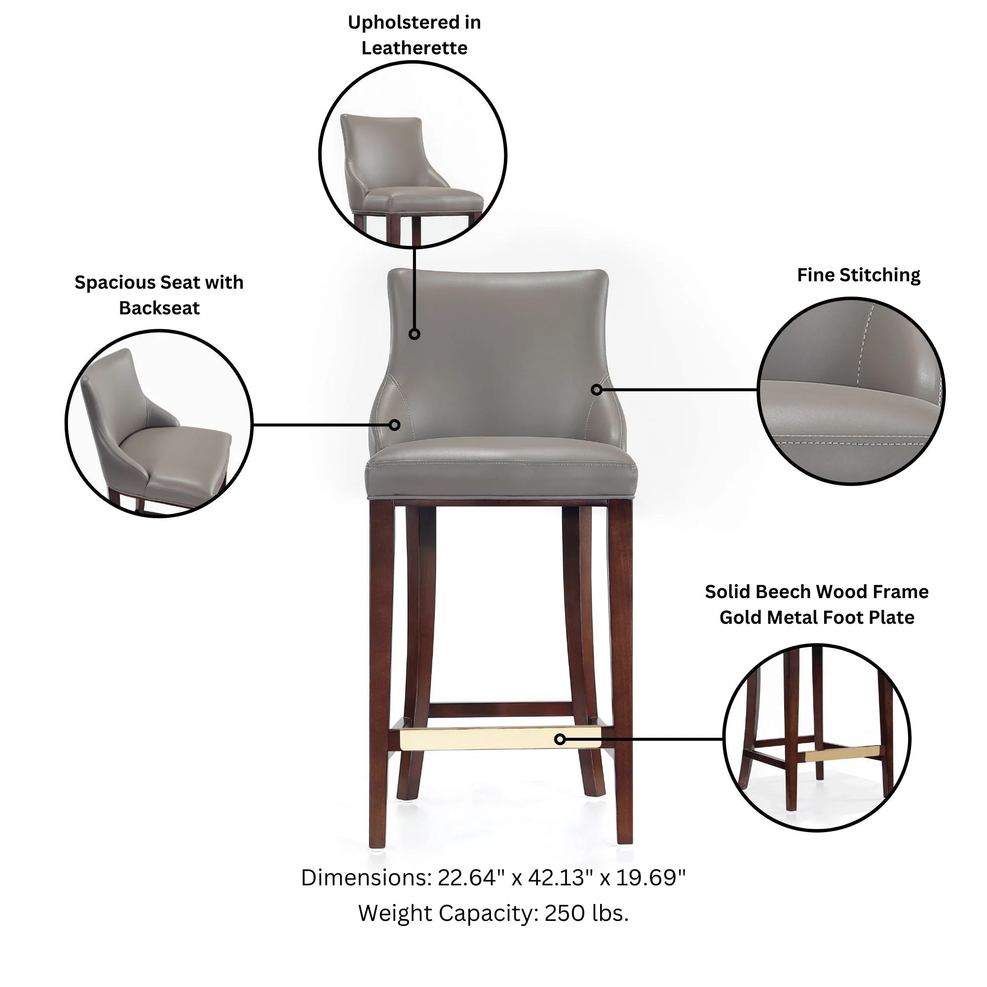 Shubert Barstool in Dark Taupe (set of 2) - Image 4