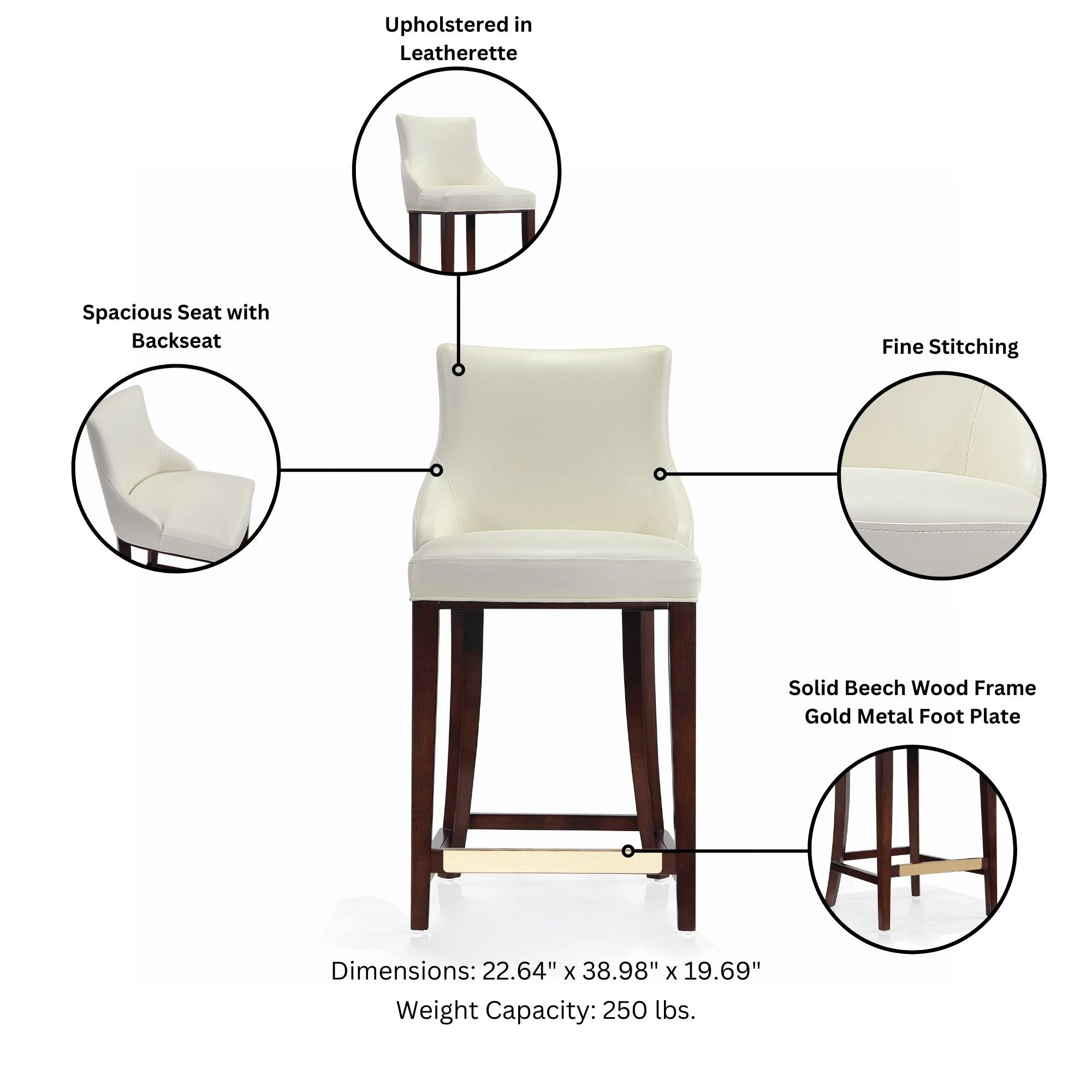 Shubert Counter Stool in Ivory - Image 4