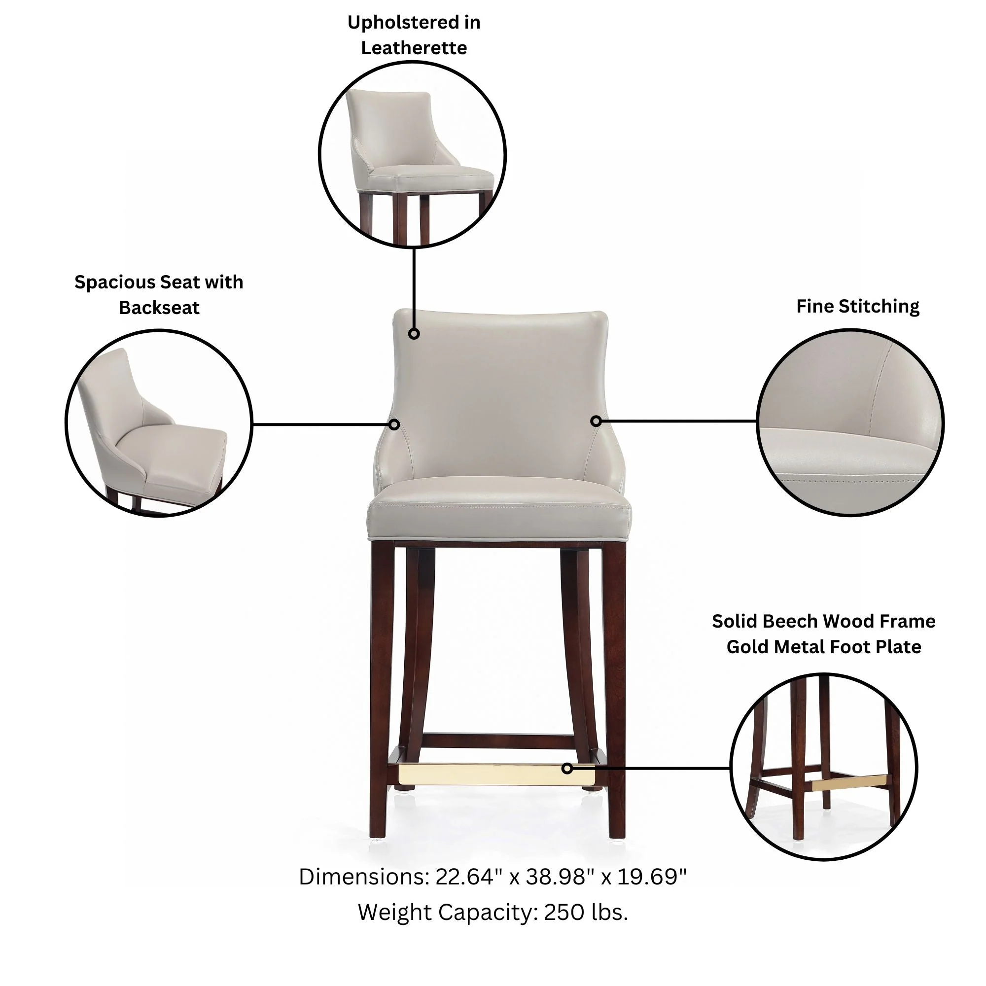 Shubert Counter Stool in Light Grey - Image 4