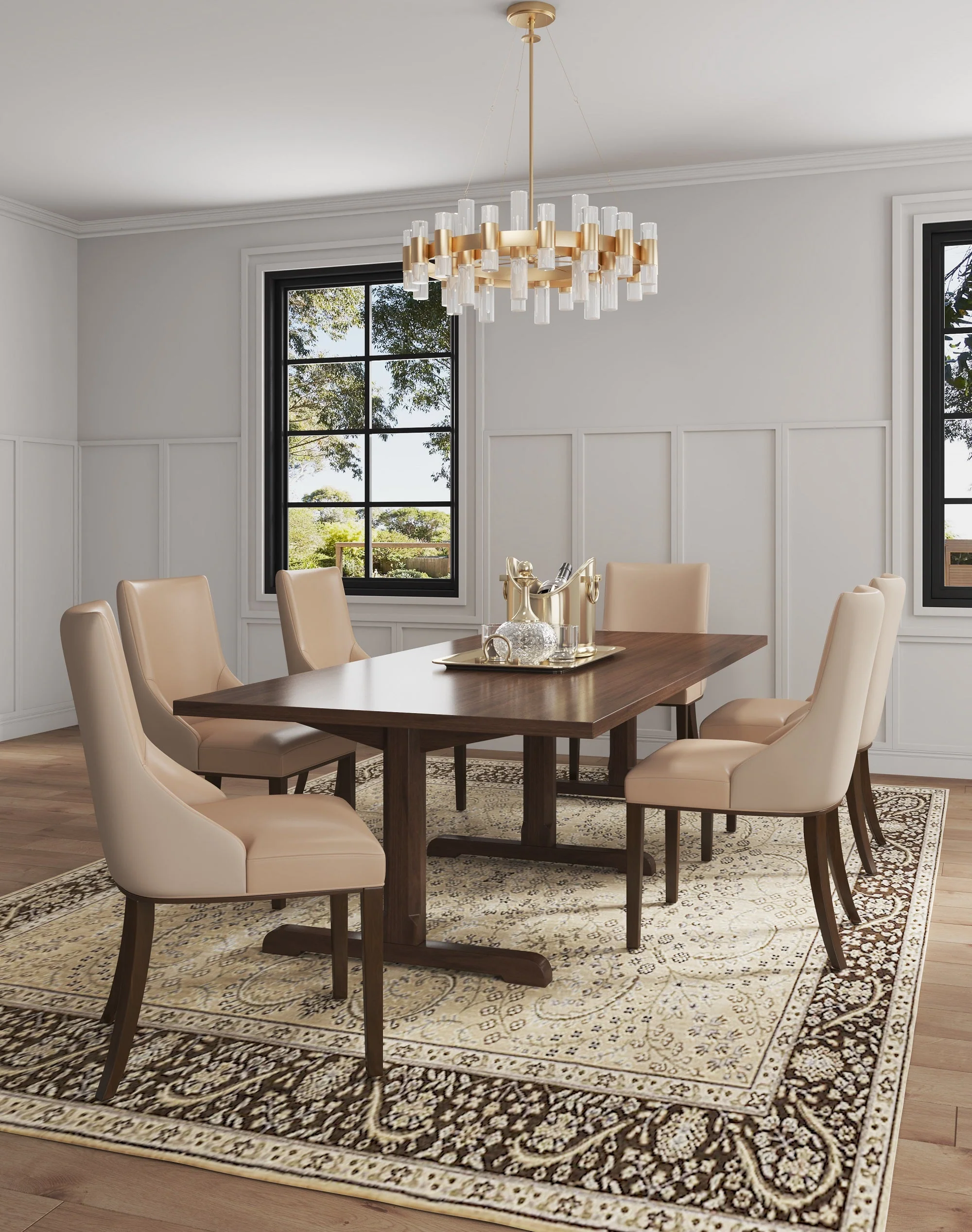 Shubert Faux Leather and Velvet Dining Chair in Tan (set of 2) - Image 2