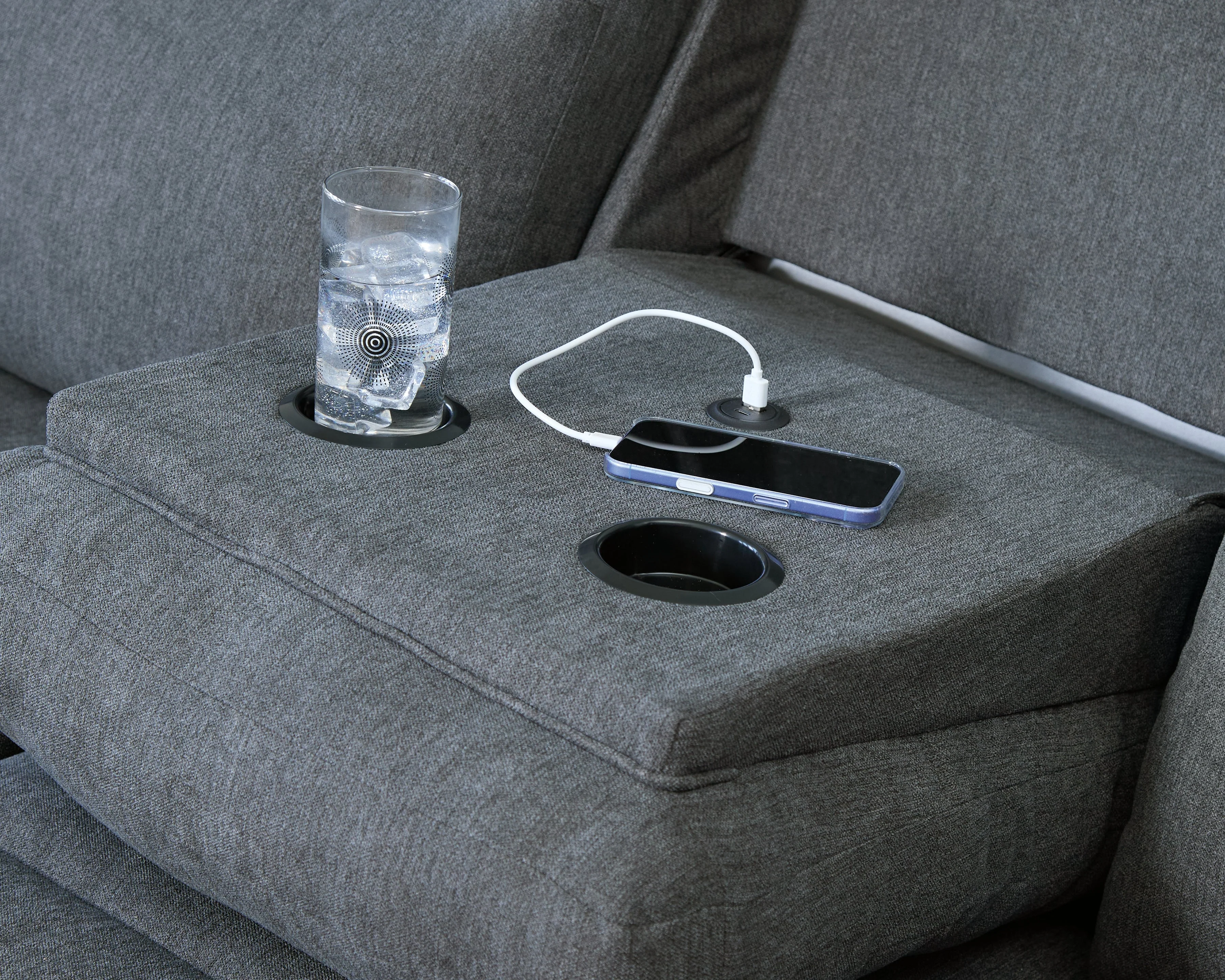 Side-Swipe Charcoal Manual Reclining Sofa with Drop Down Table - Image 8