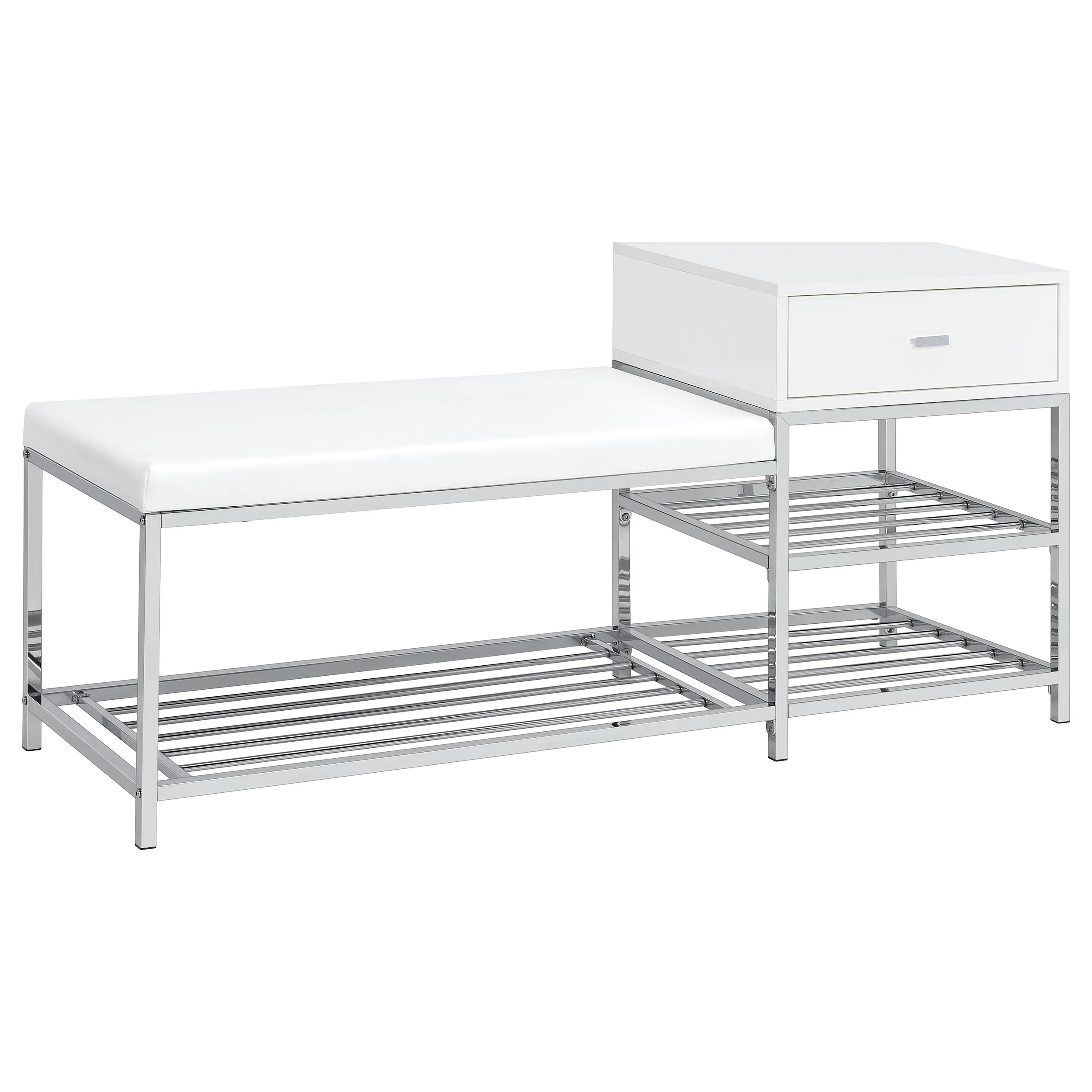 Siega White High Gloss/Chrome 1-Drawer Shoe Storage Entryway Bench - Image 2