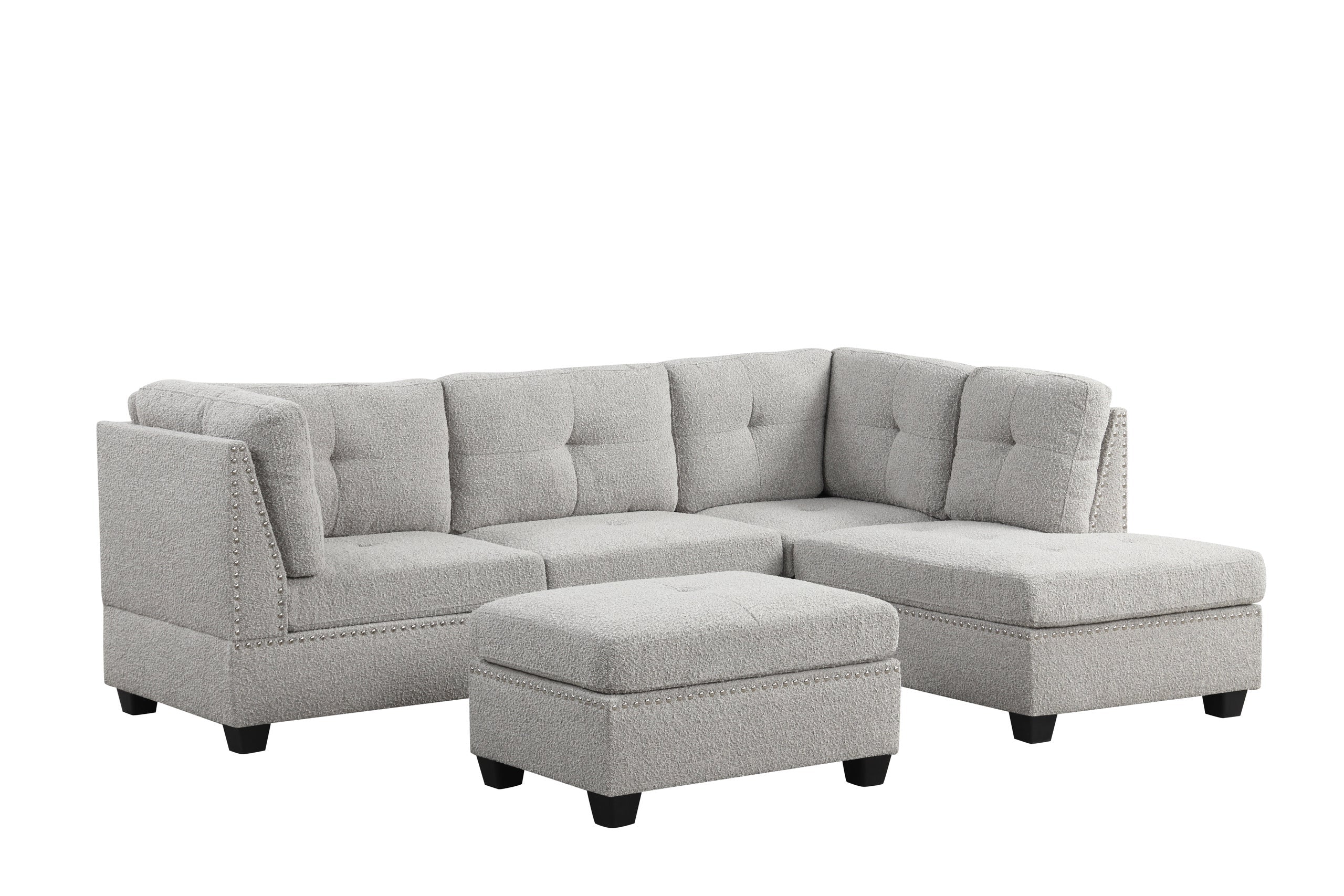 Sienna Boucle Gray Sectional with Ottoman - Image 2