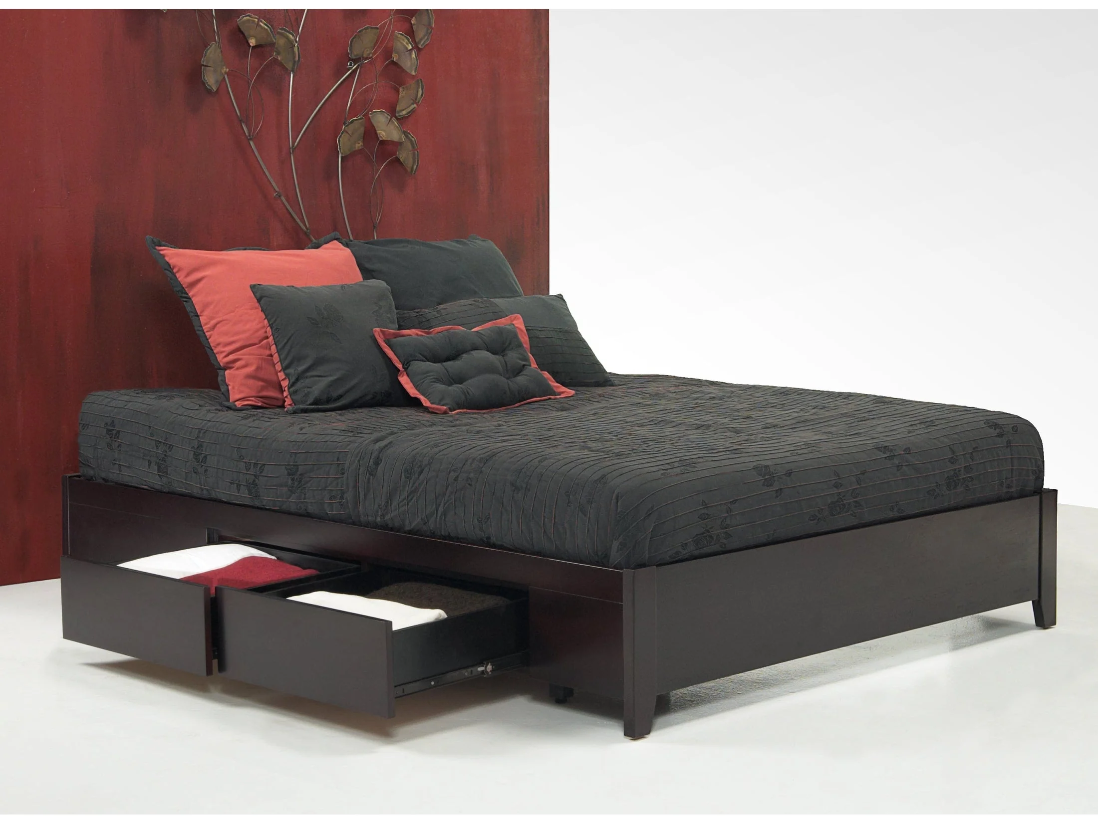 Simple Wood California King  Storage Bed in Espresso