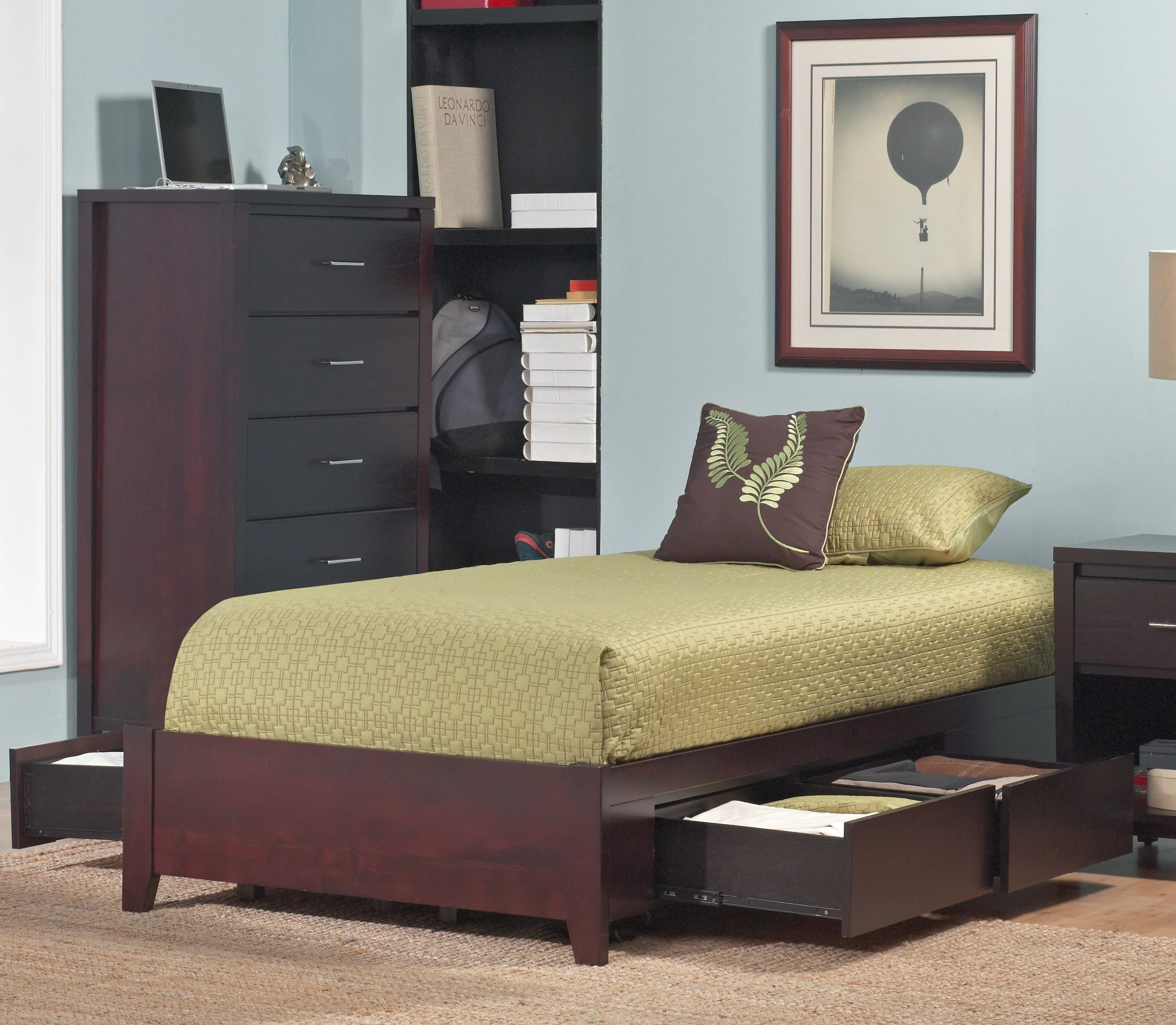 Simple Wood Twin Storage Bed in Espresso - Image 2