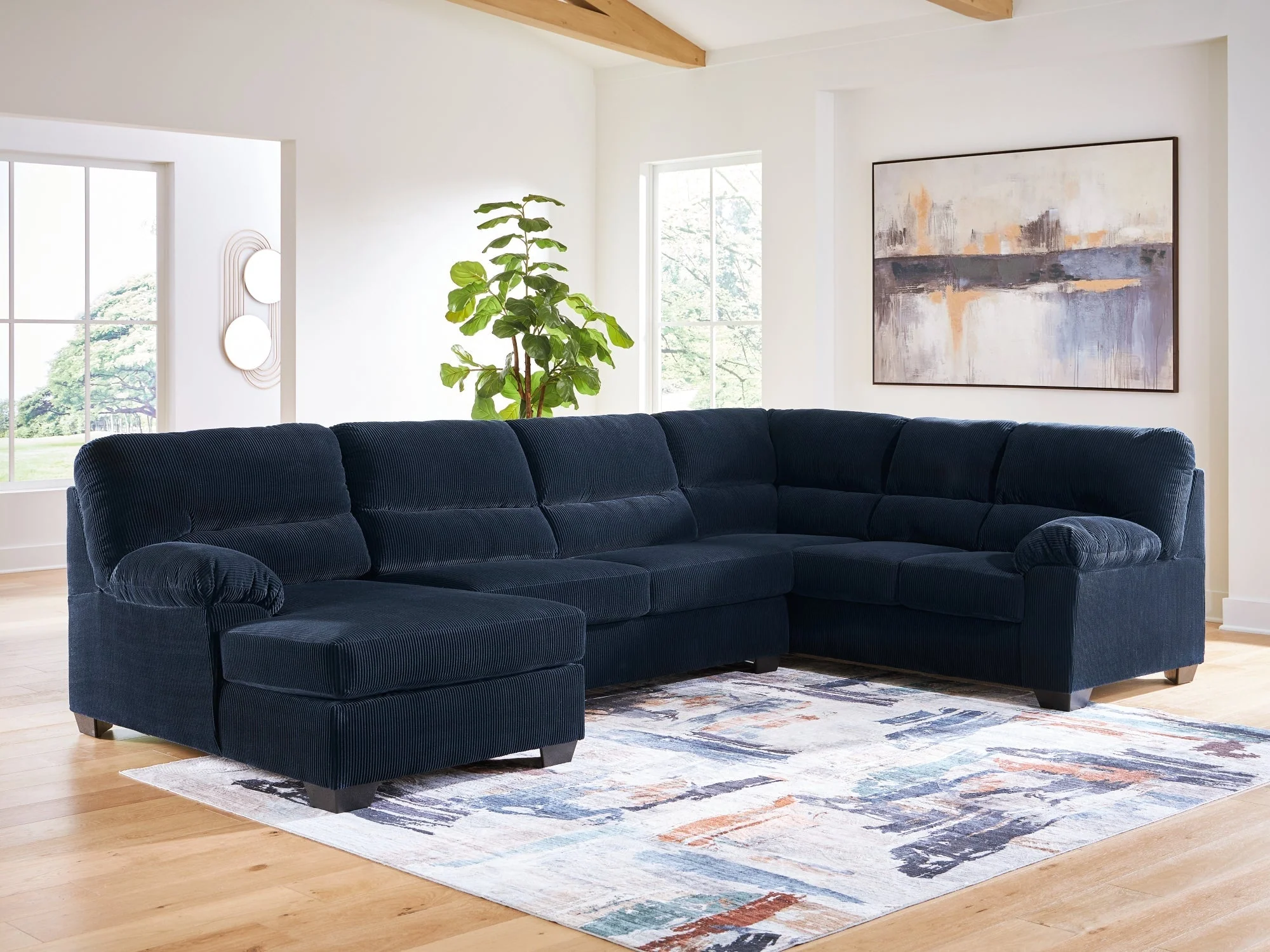 SimpleJoy Navy 3-Piece Sectional with LAF Chaise