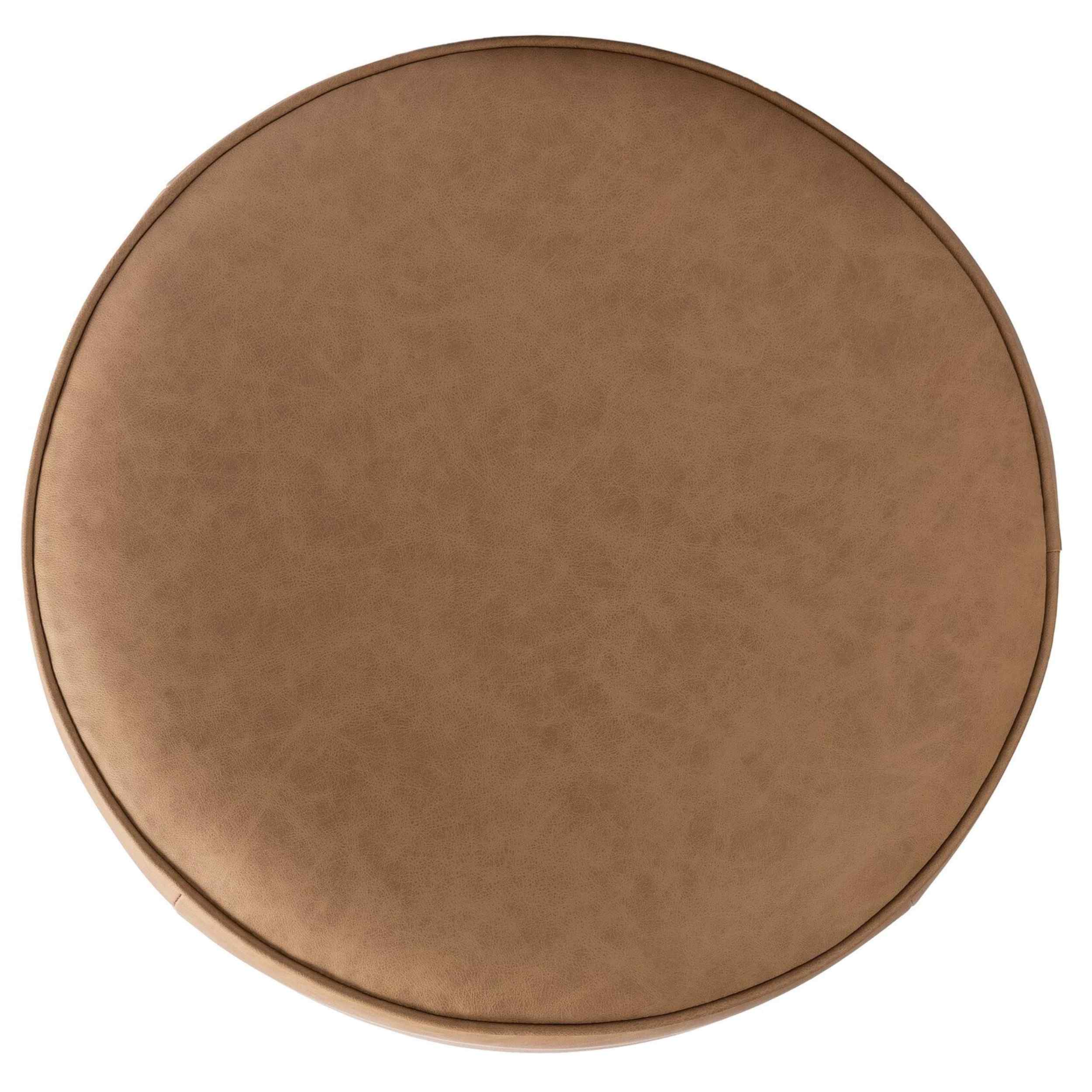 Sinclair Leather Round Ottoman, Maestro Camel - Image 3
