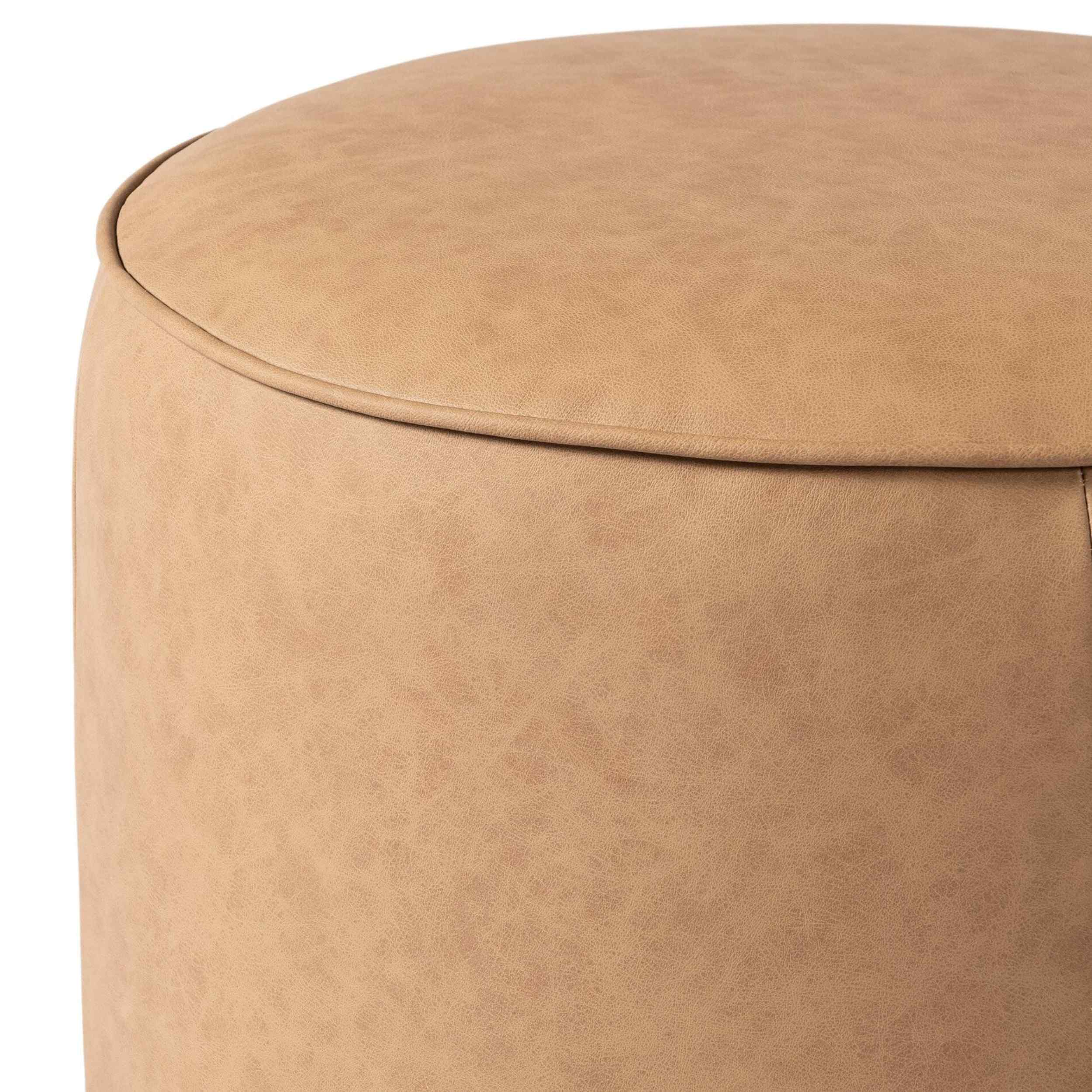 Sinclair Leather Round Ottoman, Maestro Camel - Image 4