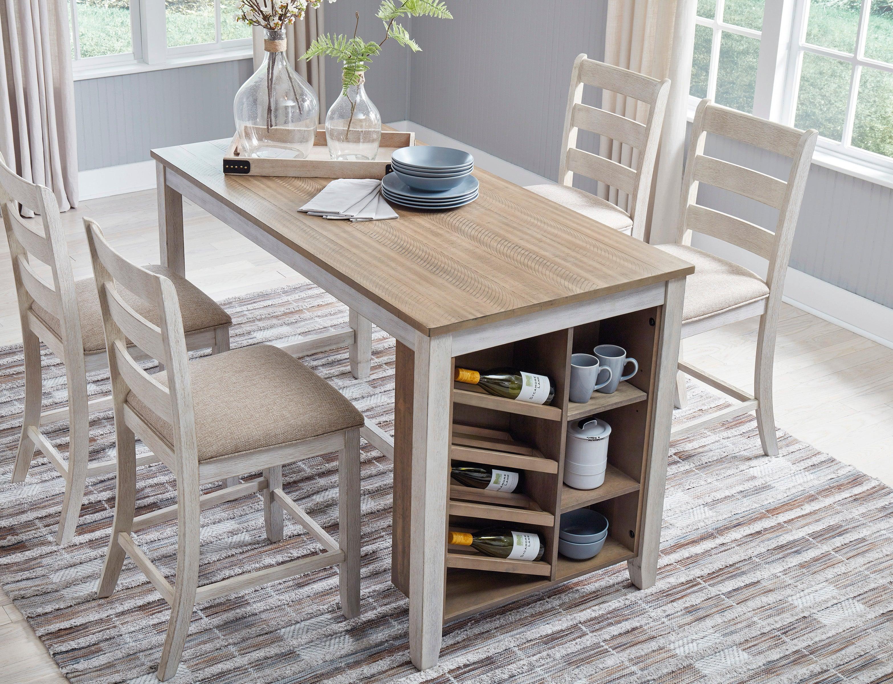 Skempton White And Light Brown 5-Piece Counter Height Set - Image 5