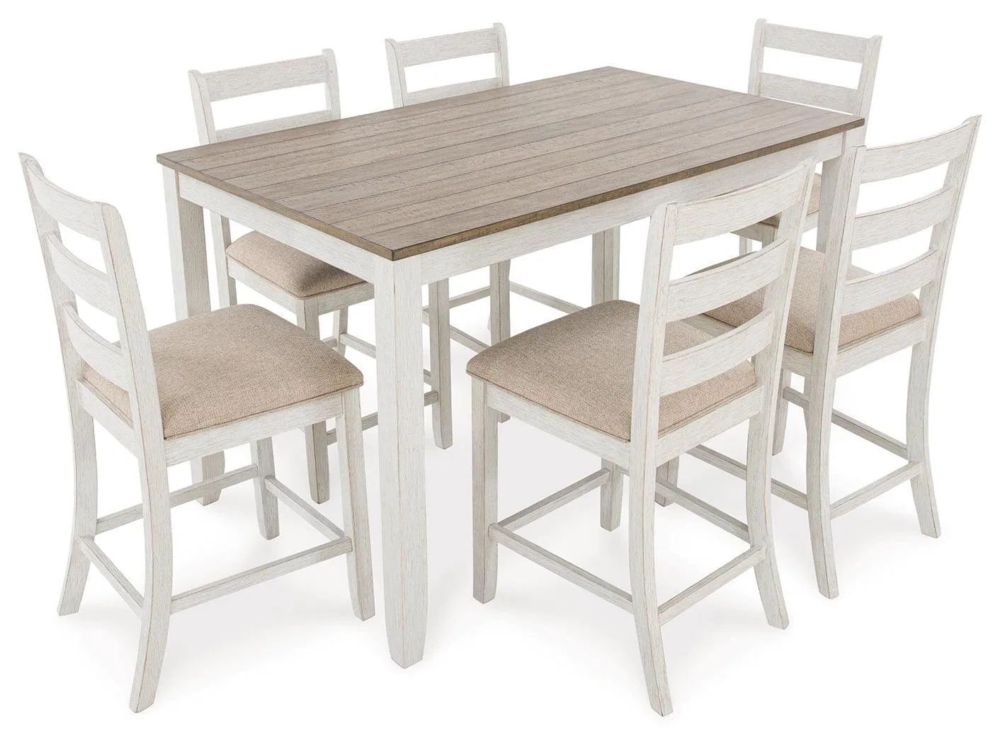 Skempton White And Light Brown Counter Height Dining Table and 6 Bar Stools - Image 2