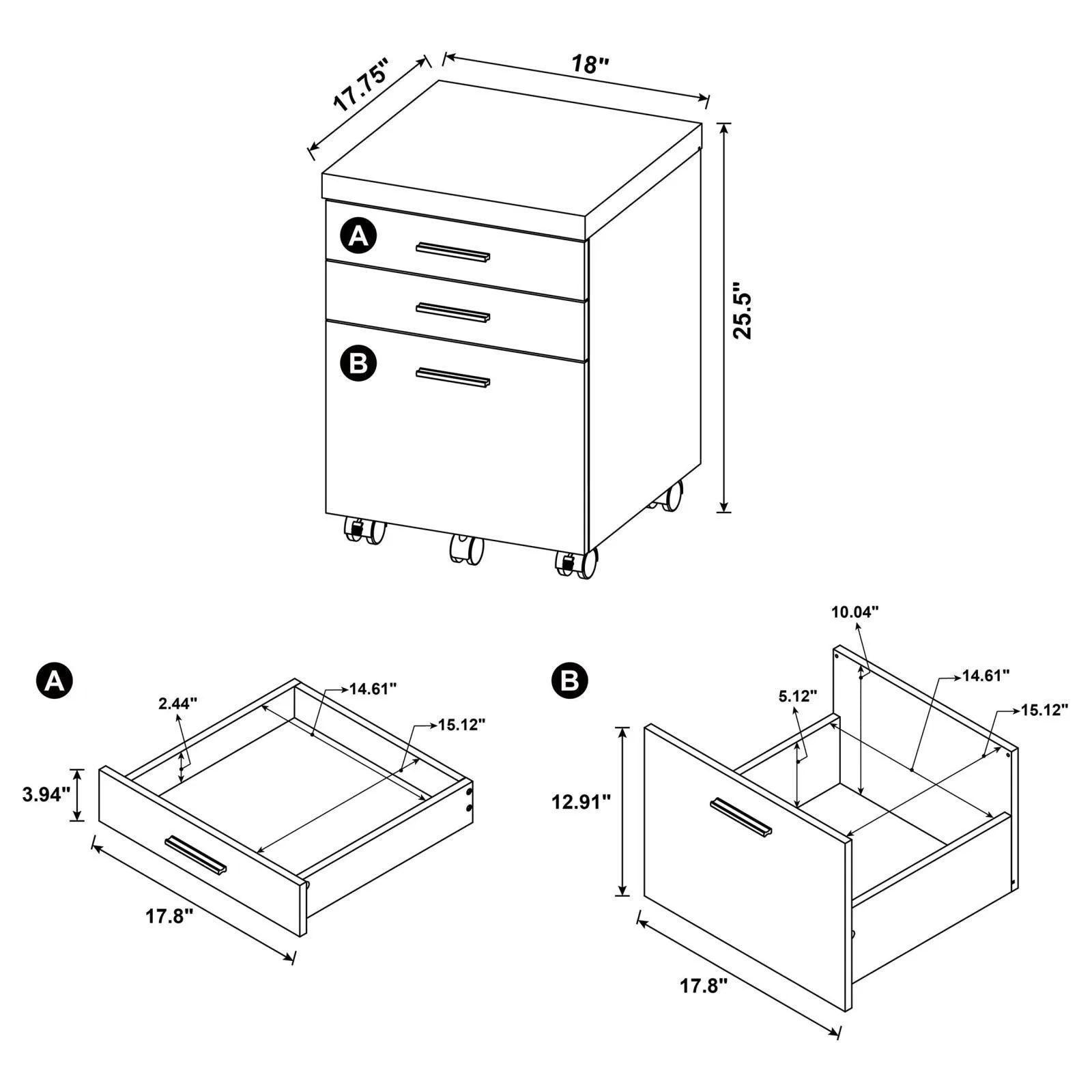 Skylar Cappuccino 3-Drawer Mobile File Cabinet - Image 11