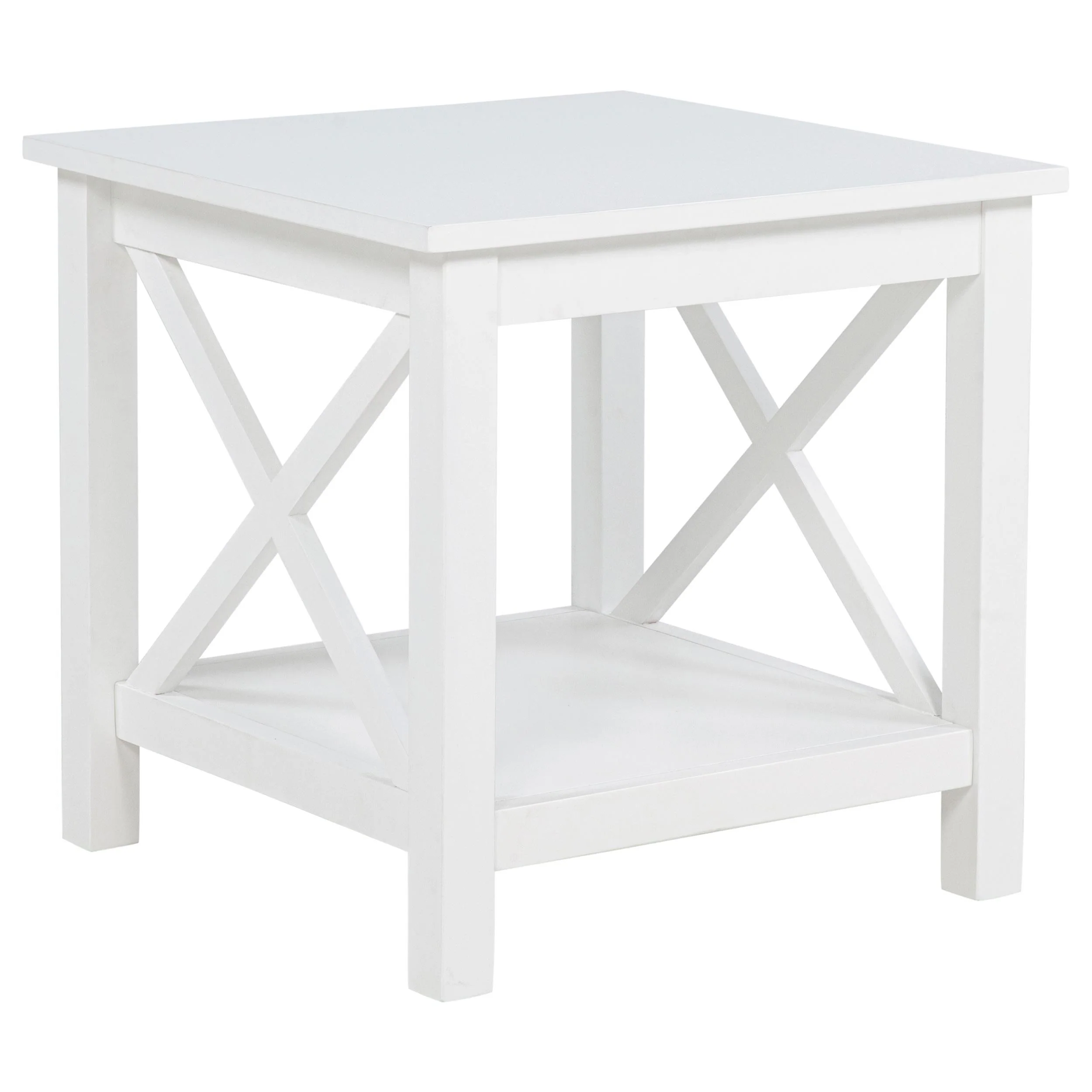 Skyview White Square Pine Wood Side End Table with Shelf - Image 2