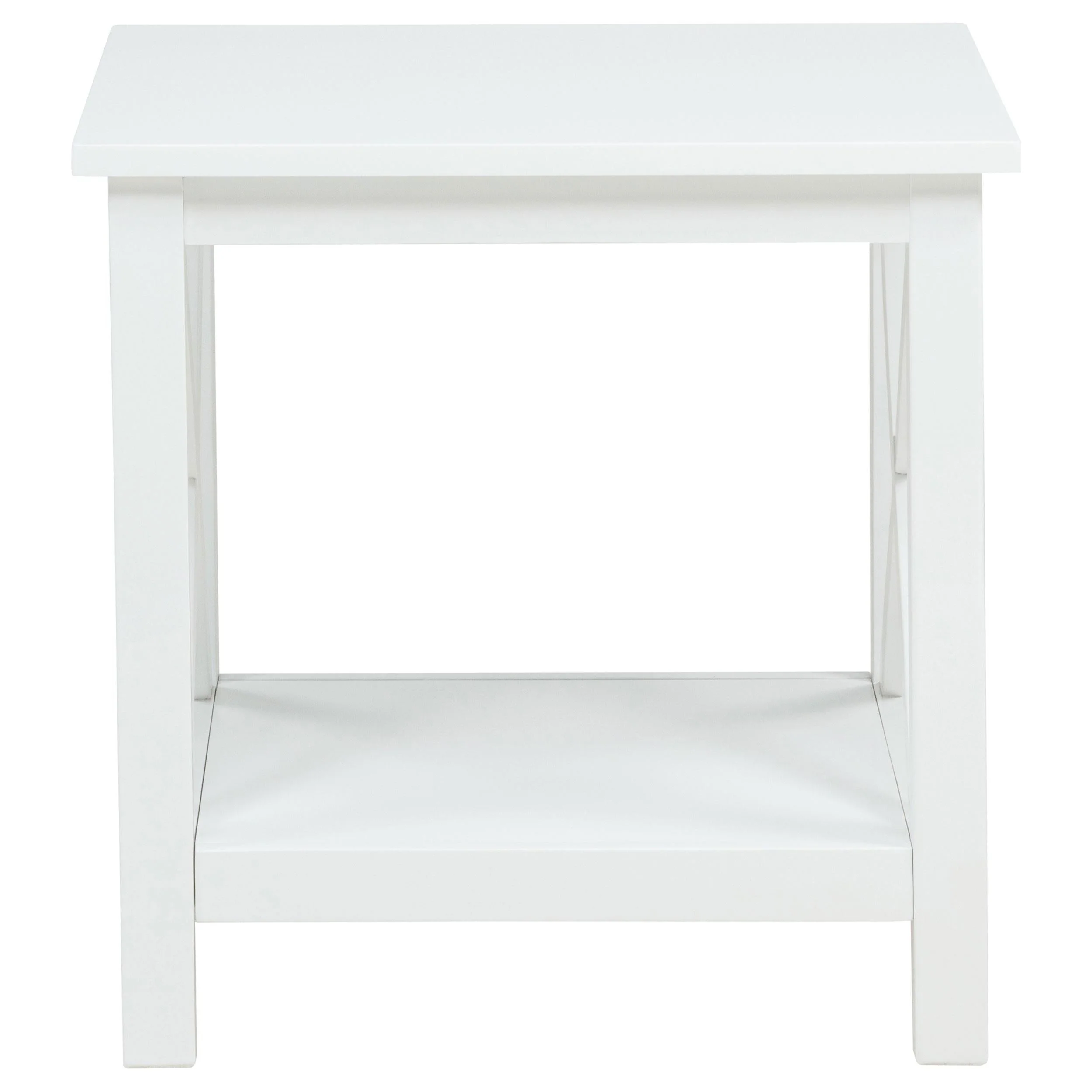 Skyview White Square Pine Wood Side End Table with Shelf - Image 3