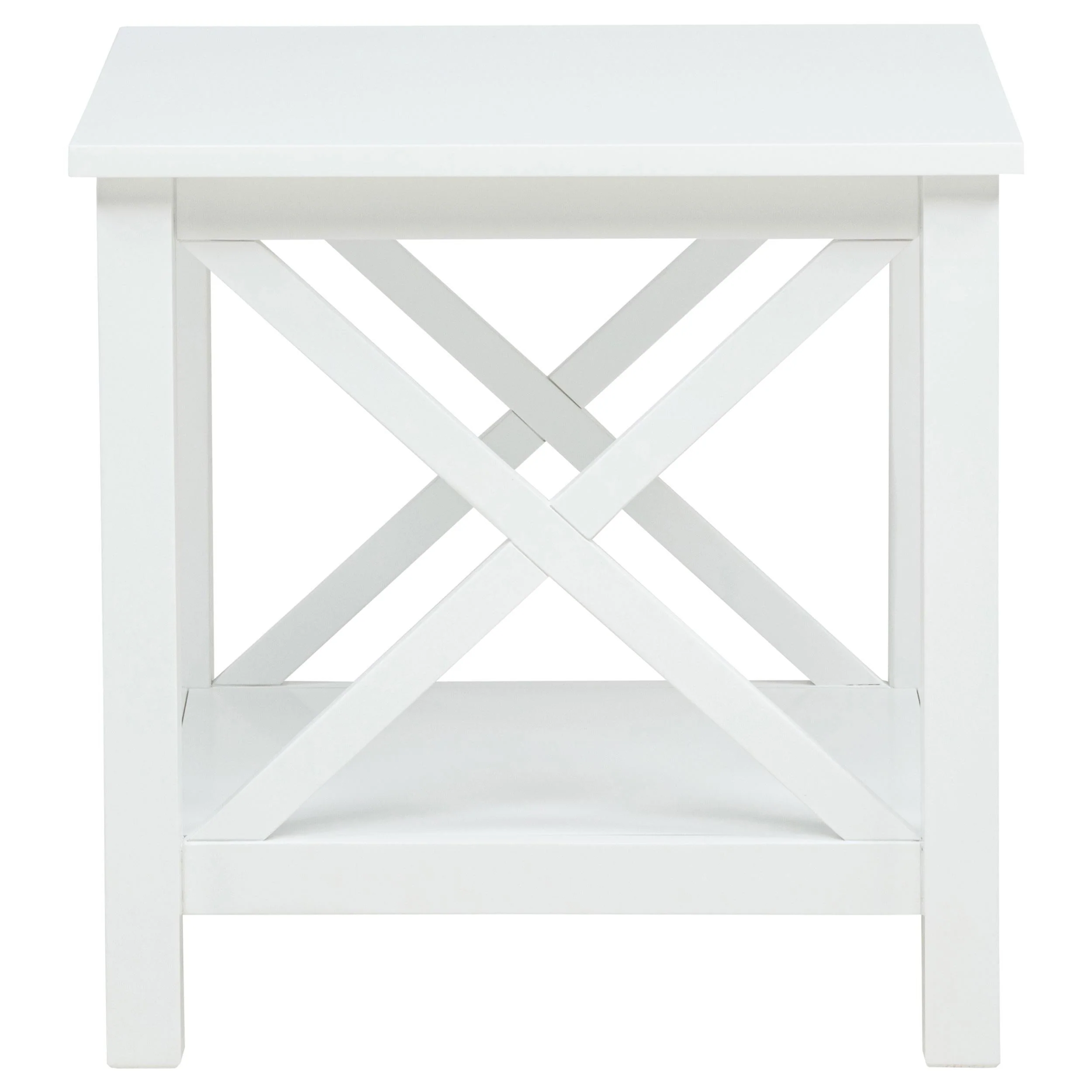 Skyview White Square Pine Wood Side End Table with Shelf - Image 4