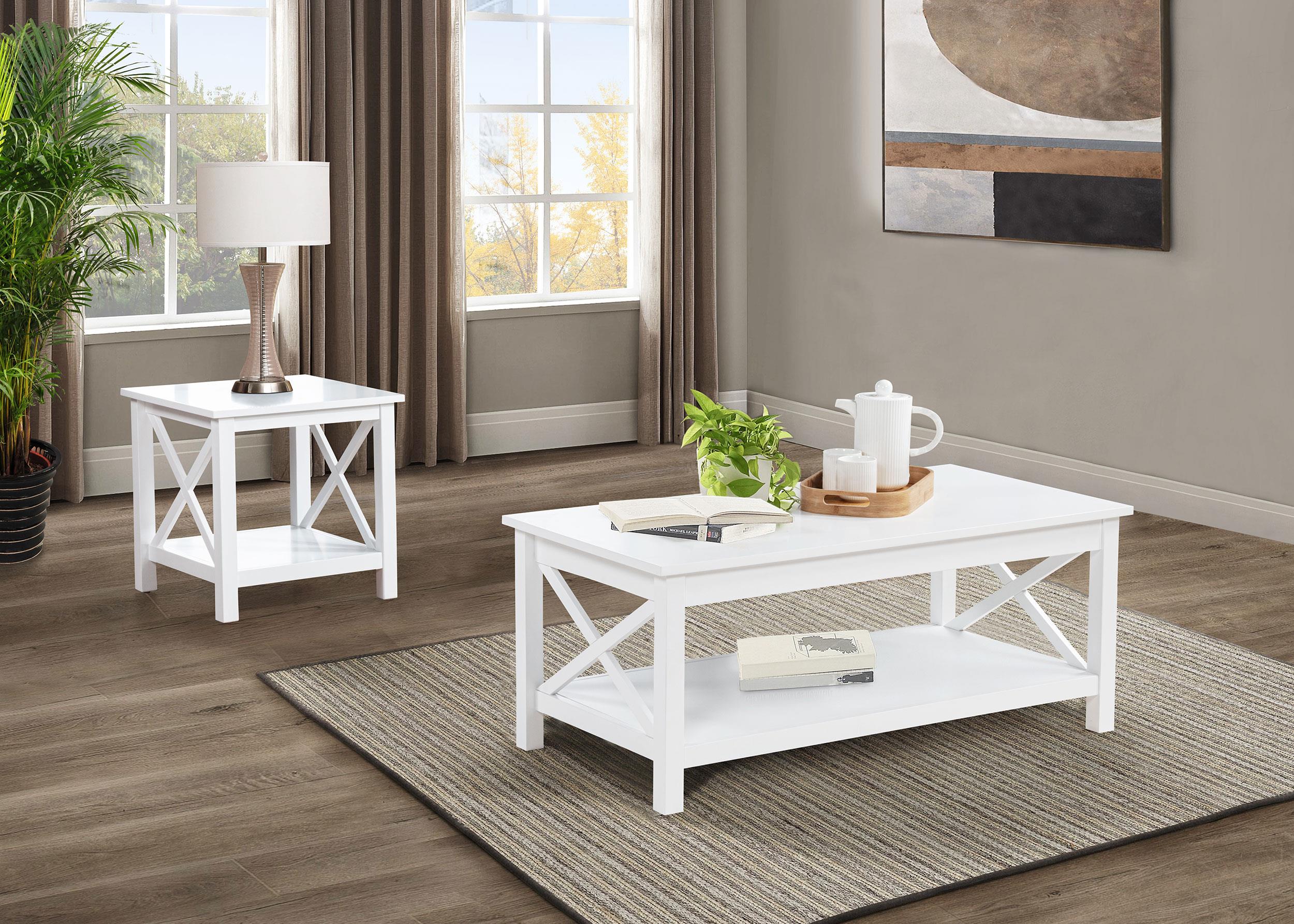 Skyview White Square Pine Wood Side End Table with Shelf - Image 7