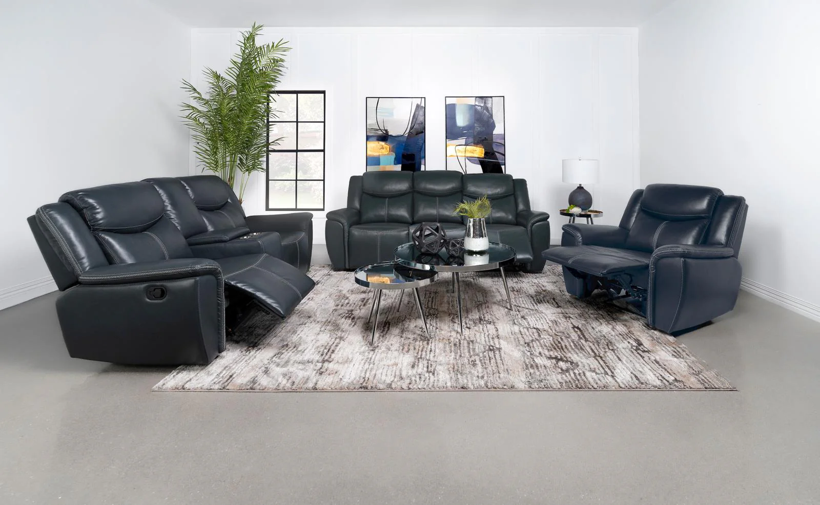 Sloane Blue Upholstered Motion Reclining Living Room Set - Image 2
