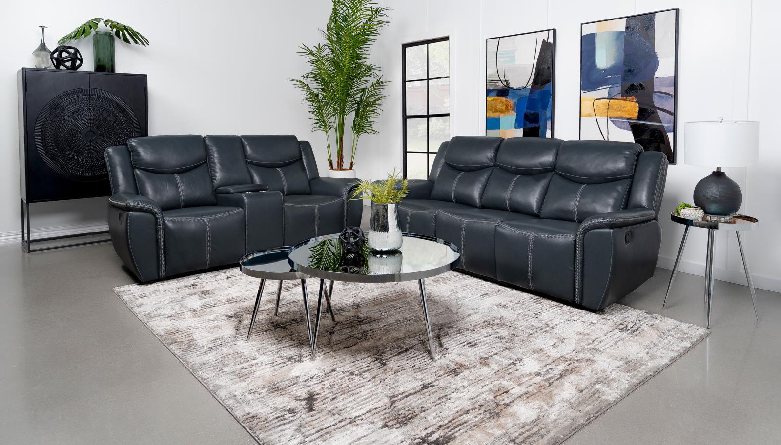 Sloane Blue Upholstered Motion Reclining Living Room Set - Image 4
