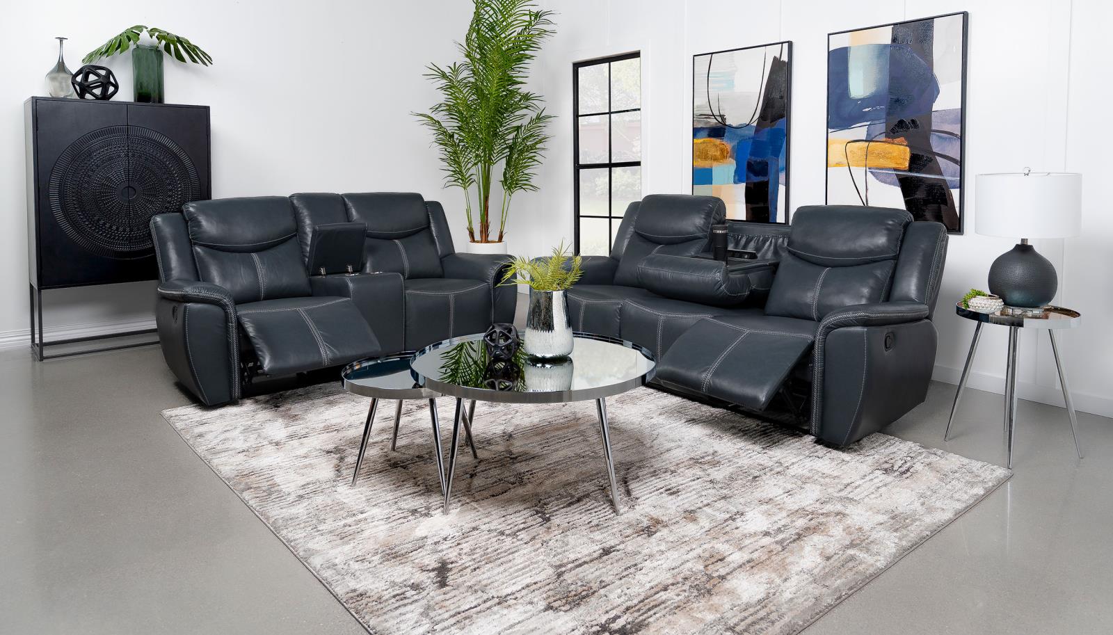 Sloane Blue Upholstered Motion Reclining Living Room Set - Image 5