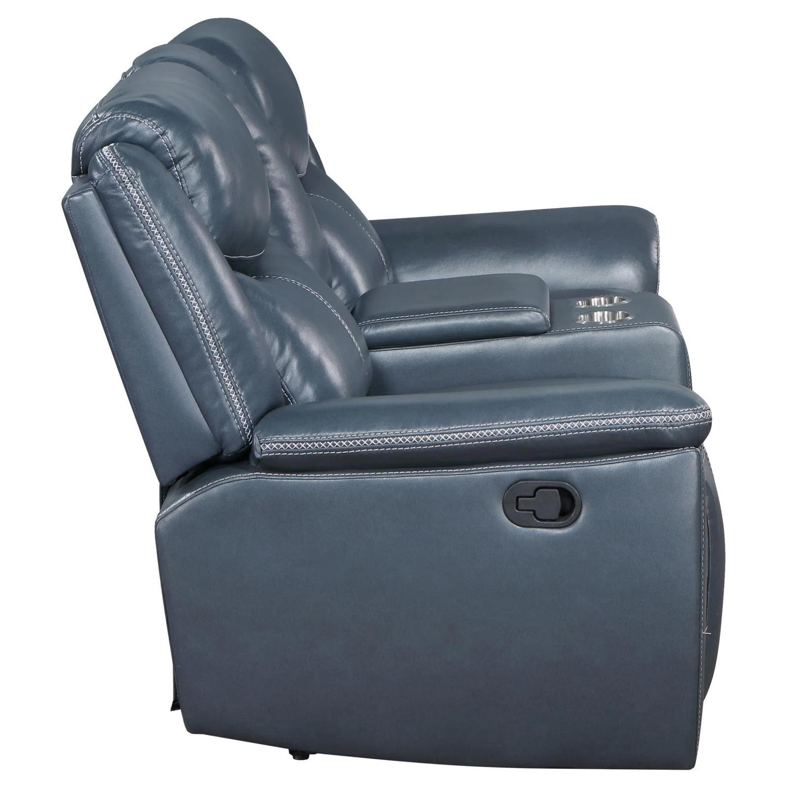 Sloane Blue Upholstered Motion Reclining Loveseat with Console - Image 6