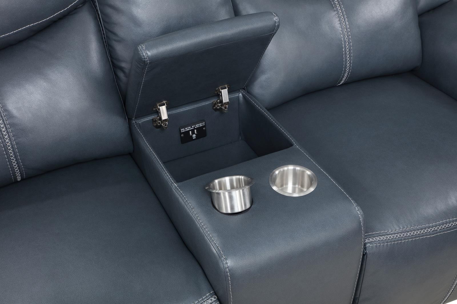 Sloane Blue Upholstered Motion Reclining Loveseat with Console - Image 8